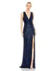 White V-Neck Sequin Wrap Waist Gown sold by Mac Duggal