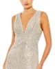 White V-Neck Sequin Wrap Waist Gown sold by Mac Duggal