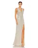 White V-Neck Sequin Wrap Waist Gown sold by Mac Duggal