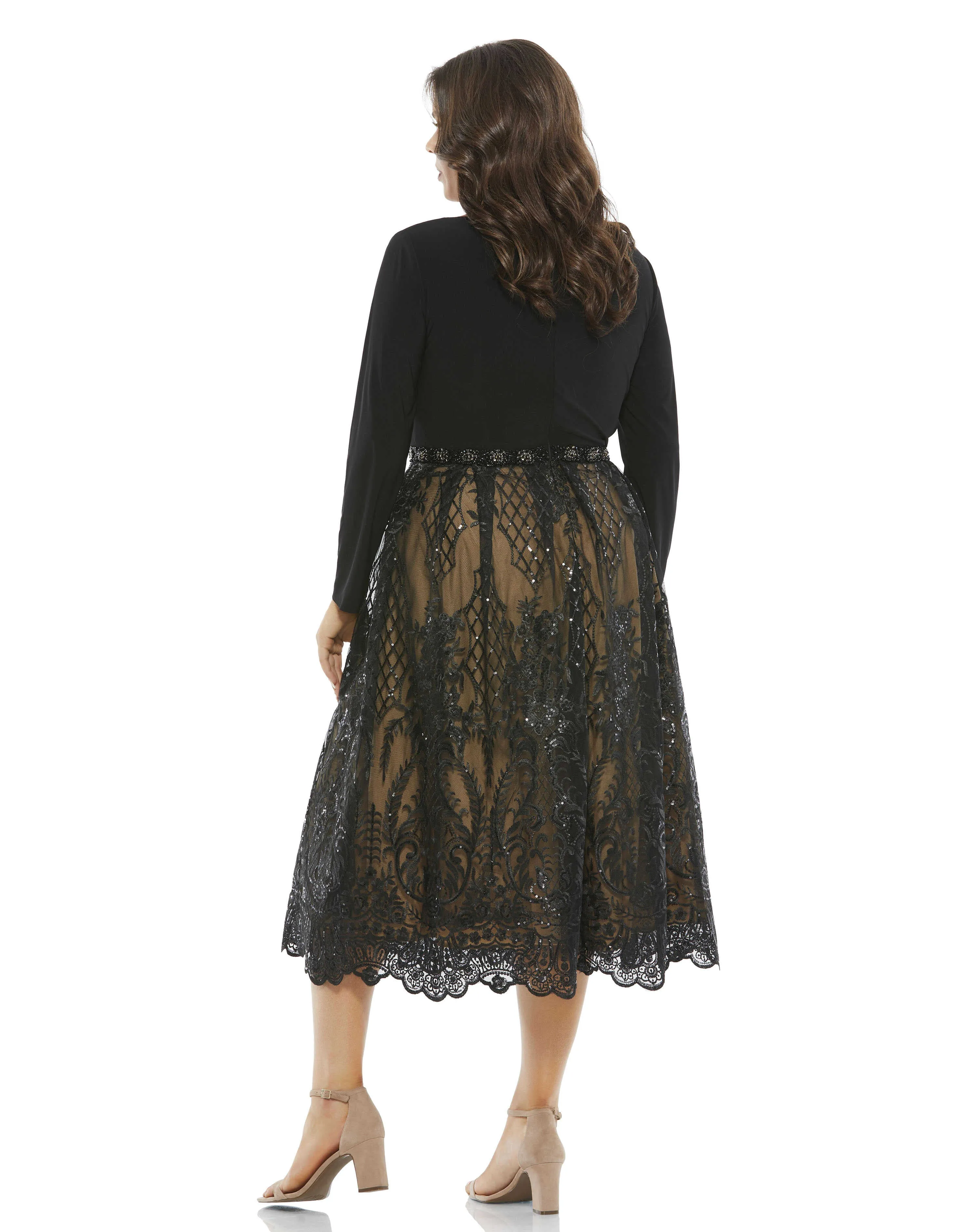 Long Sleeve Mixed Media Embellished Dress (Plus) sold by Mac Duggal product image thumbnail 2