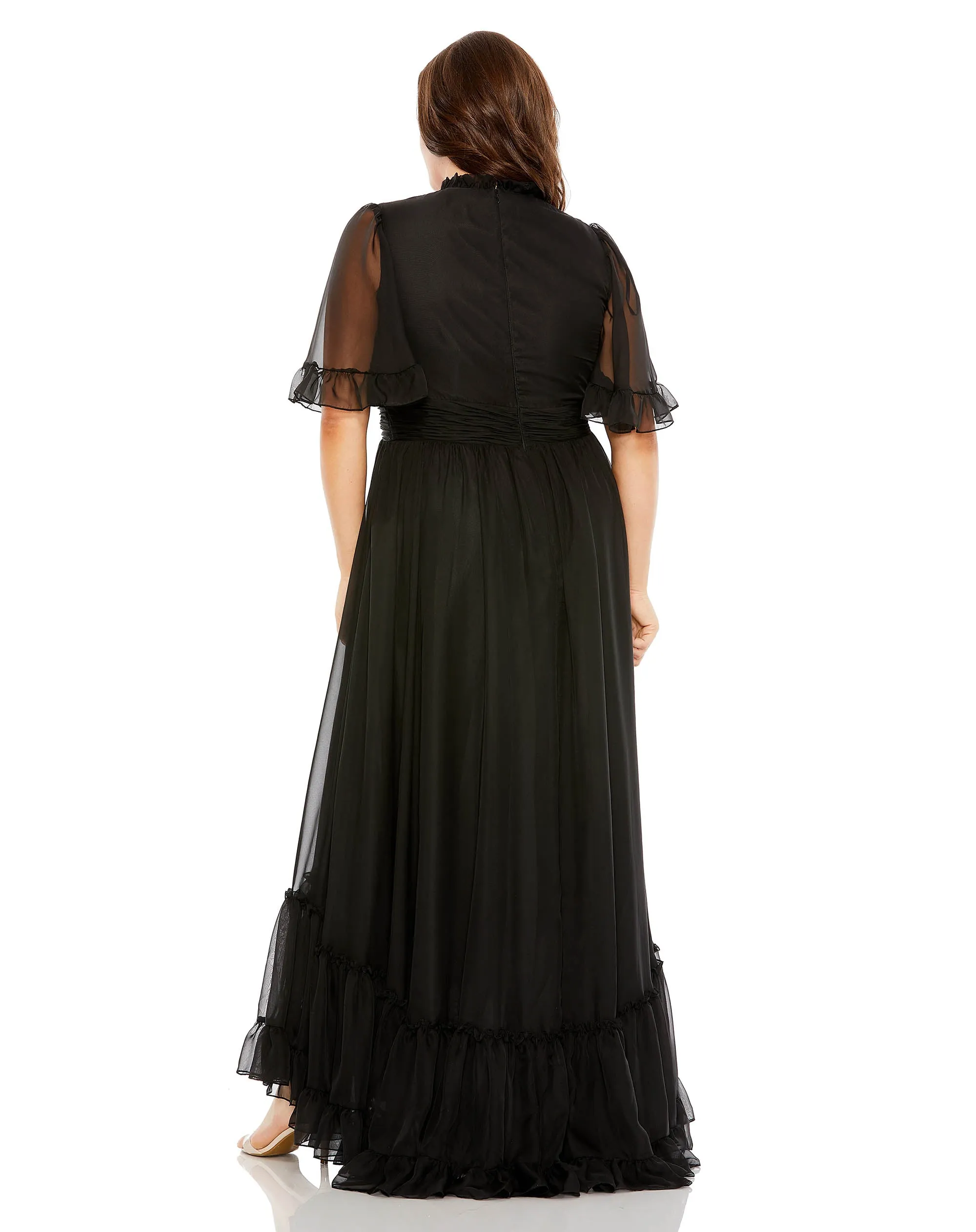 Black Ruffle Tiered High Low Flutter Sleeve Gown (Plus) sold by Mac Duggal product image thumbnail 3