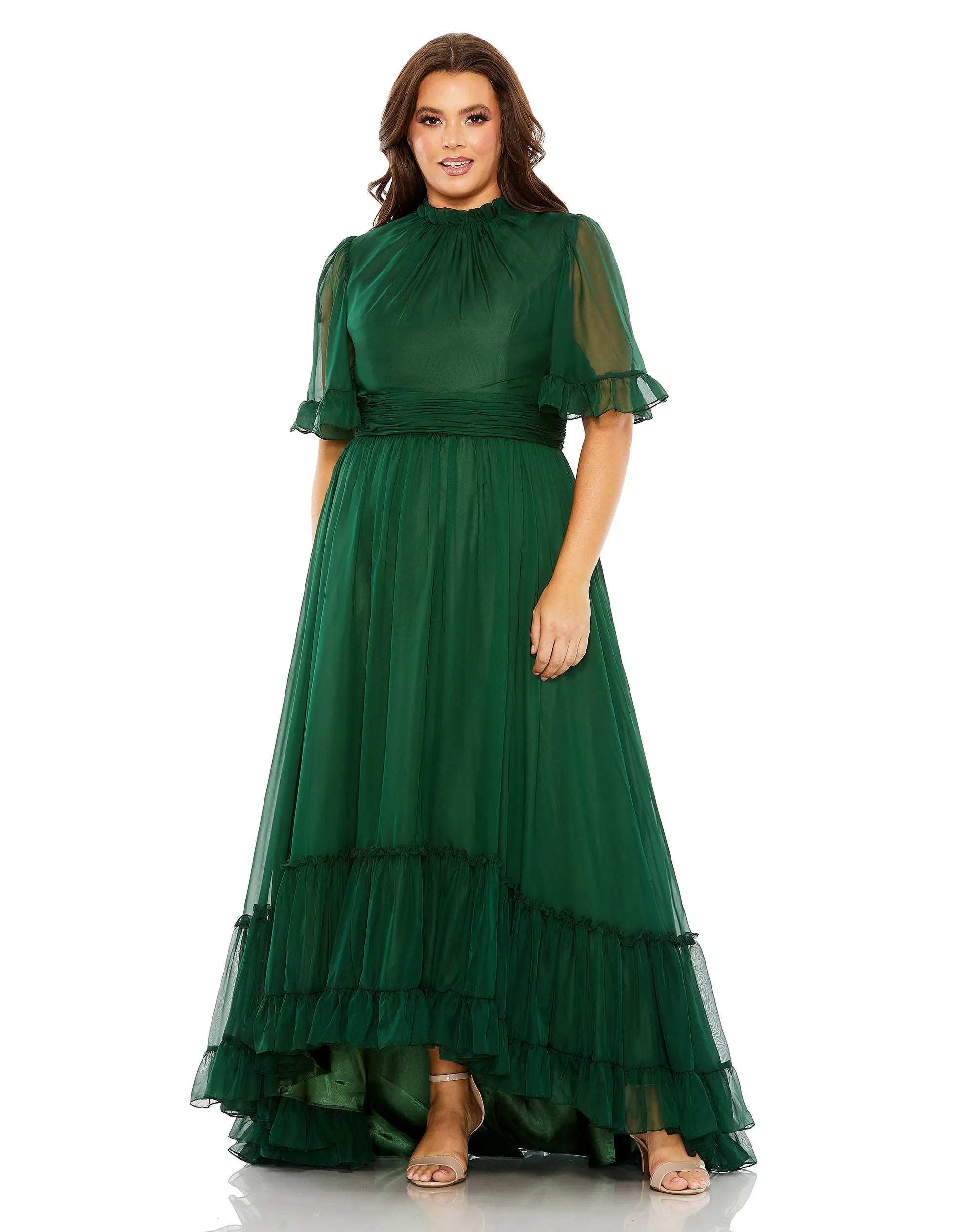 Black Ruffle Tiered High Low Flutter Sleeve Gown (Plus) sold by Mac Duggal product image thumbnail 4