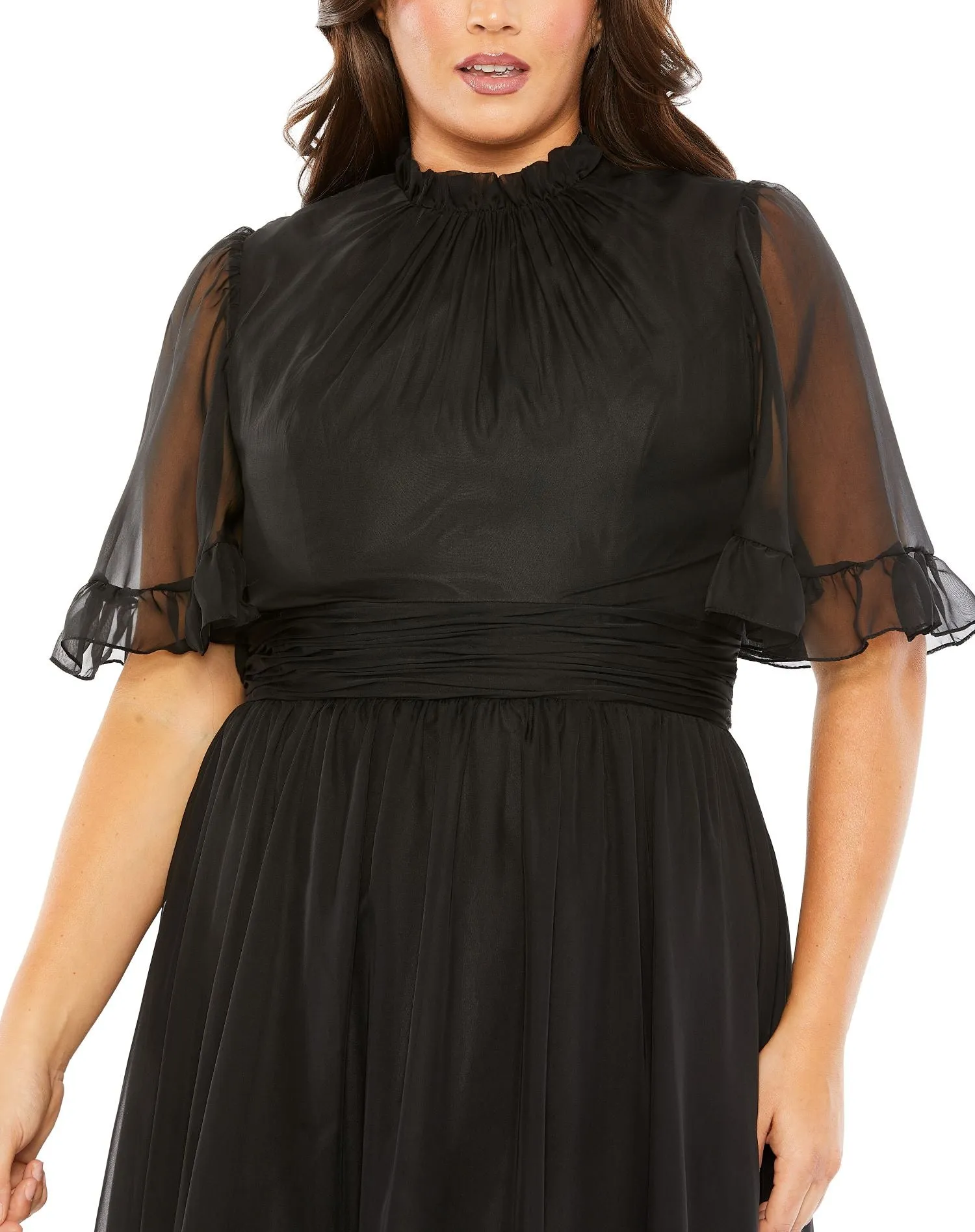 Black Ruffle Tiered High Low Flutter Sleeve Gown (Plus) sold by Mac Duggal product image thumbnail 2
