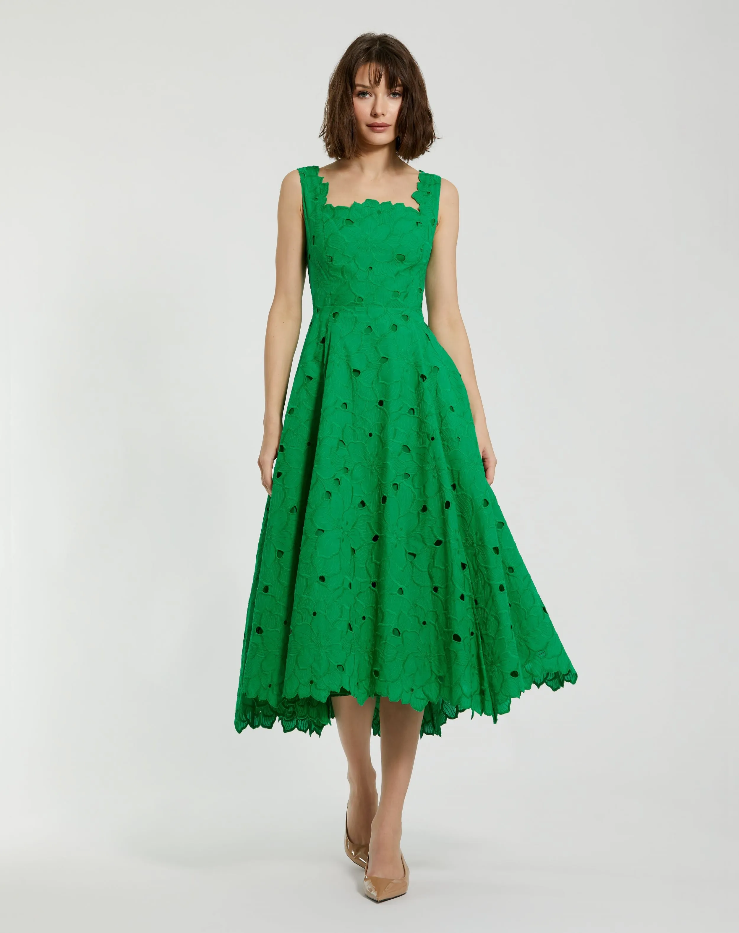 Green Embroidered Floral A Line Midi Dress sold by Mac Duggal