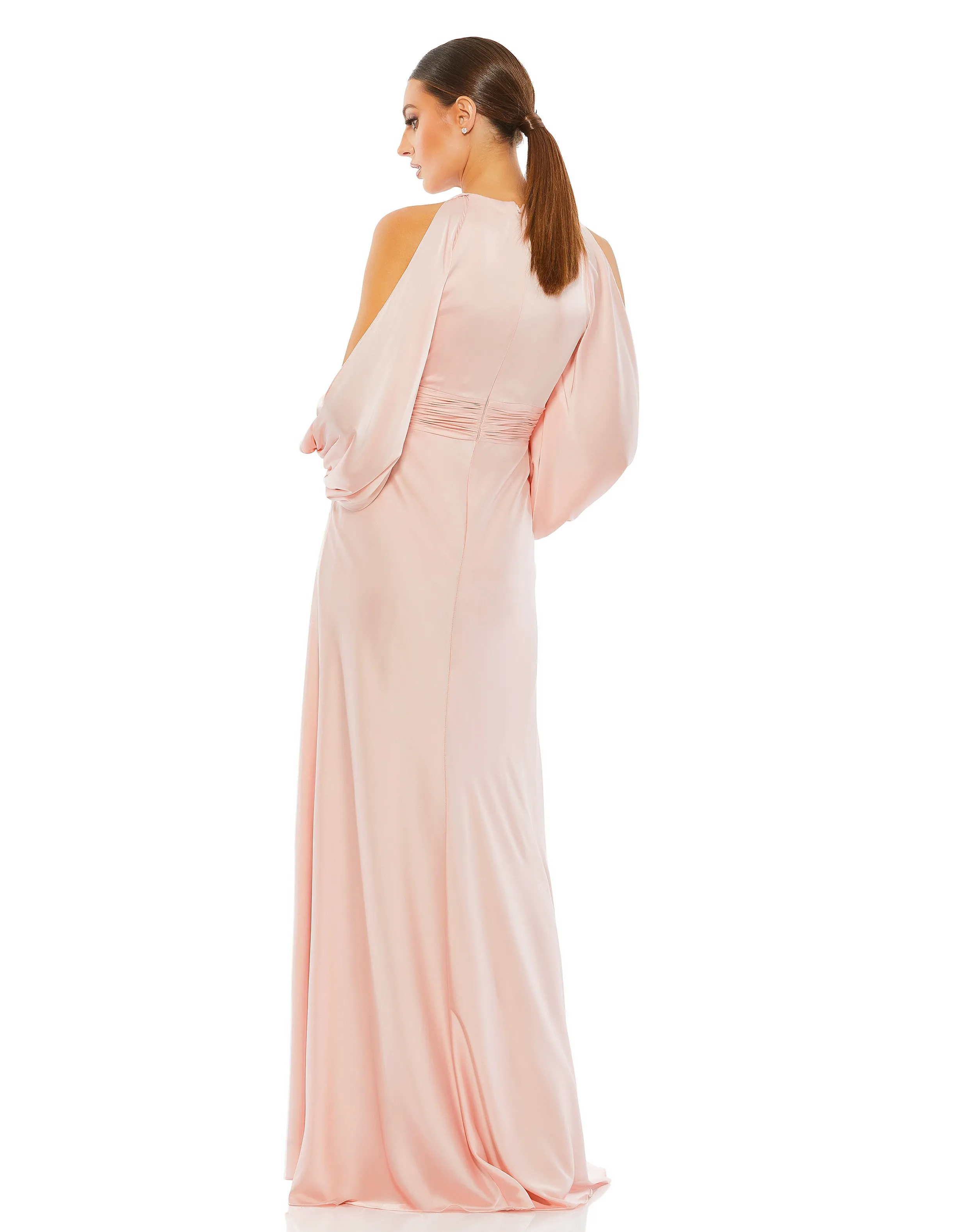 Pink Tied Keyhole Cold Shoulder Bishop Sleeve Gown sold by Mac Duggal product image thumbnail 3