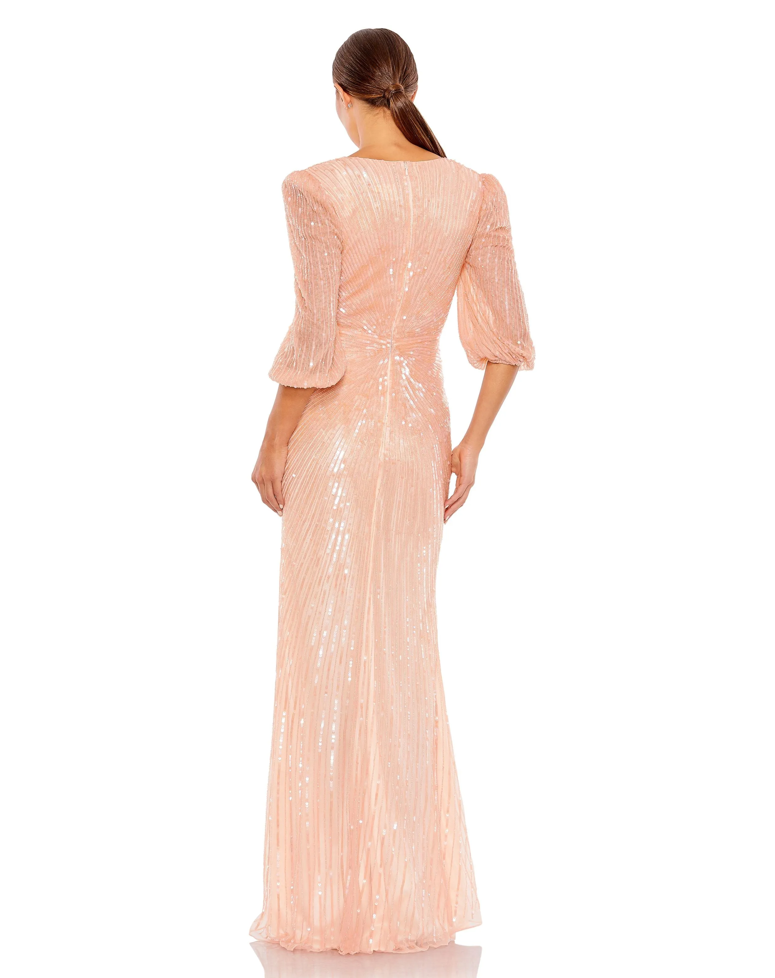 Pink Sequined Faux Wrap Puff Sleeve Gown sold by Mac Duggal product image thumbnail 3