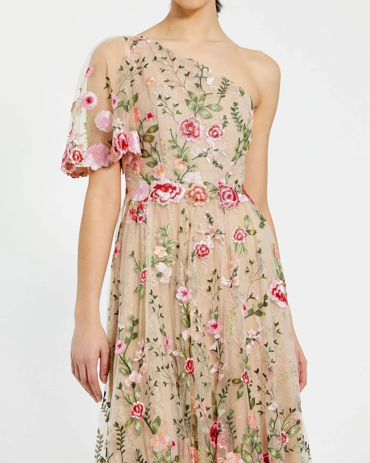 Pink One Shoulder Lace Embroidered Dress sold by Mac Duggal product image thumbnail 2