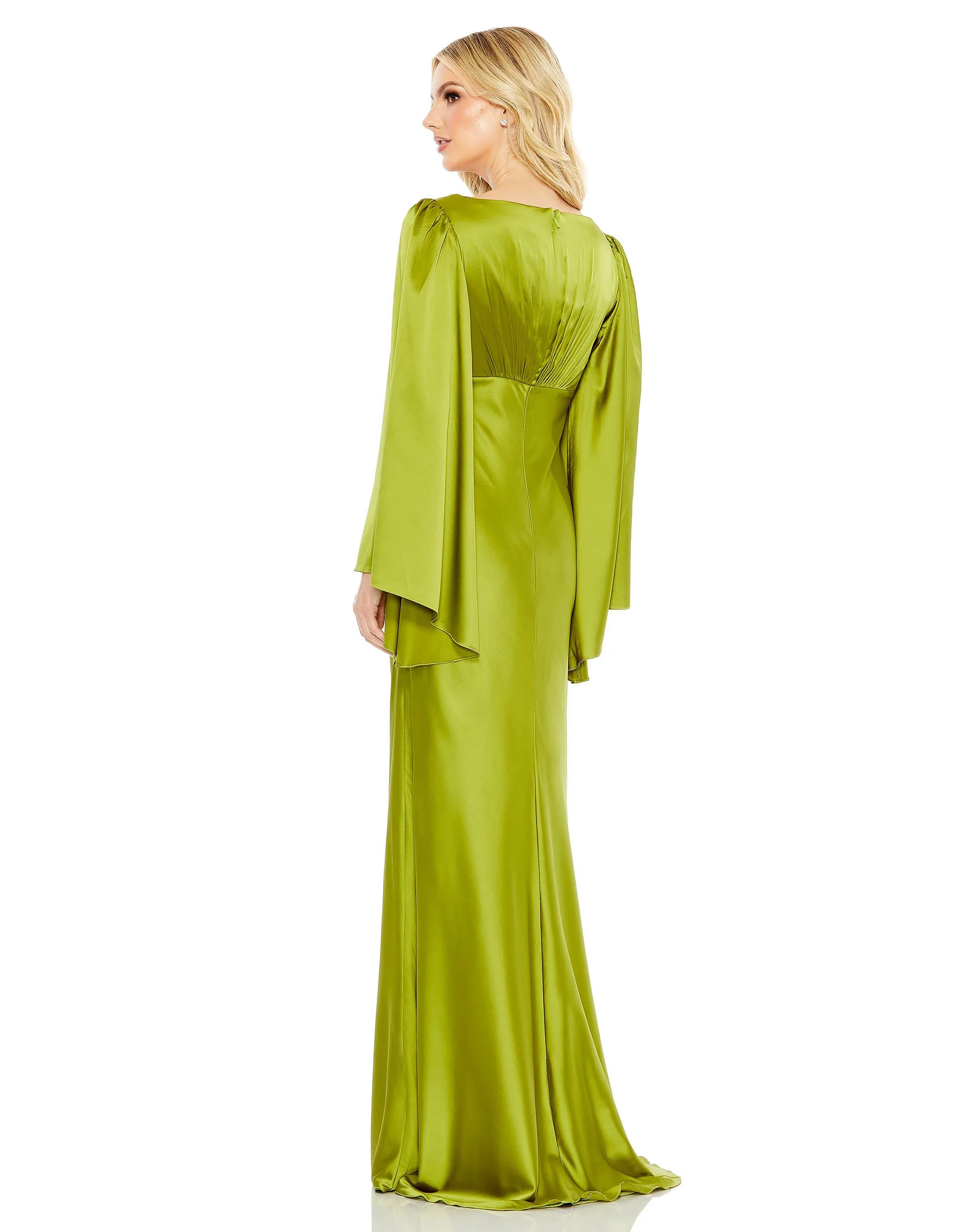 Green Charmeuse Bell Sleeve Empire Waist Gown sold by Mac Duggal product image thumbnail 3