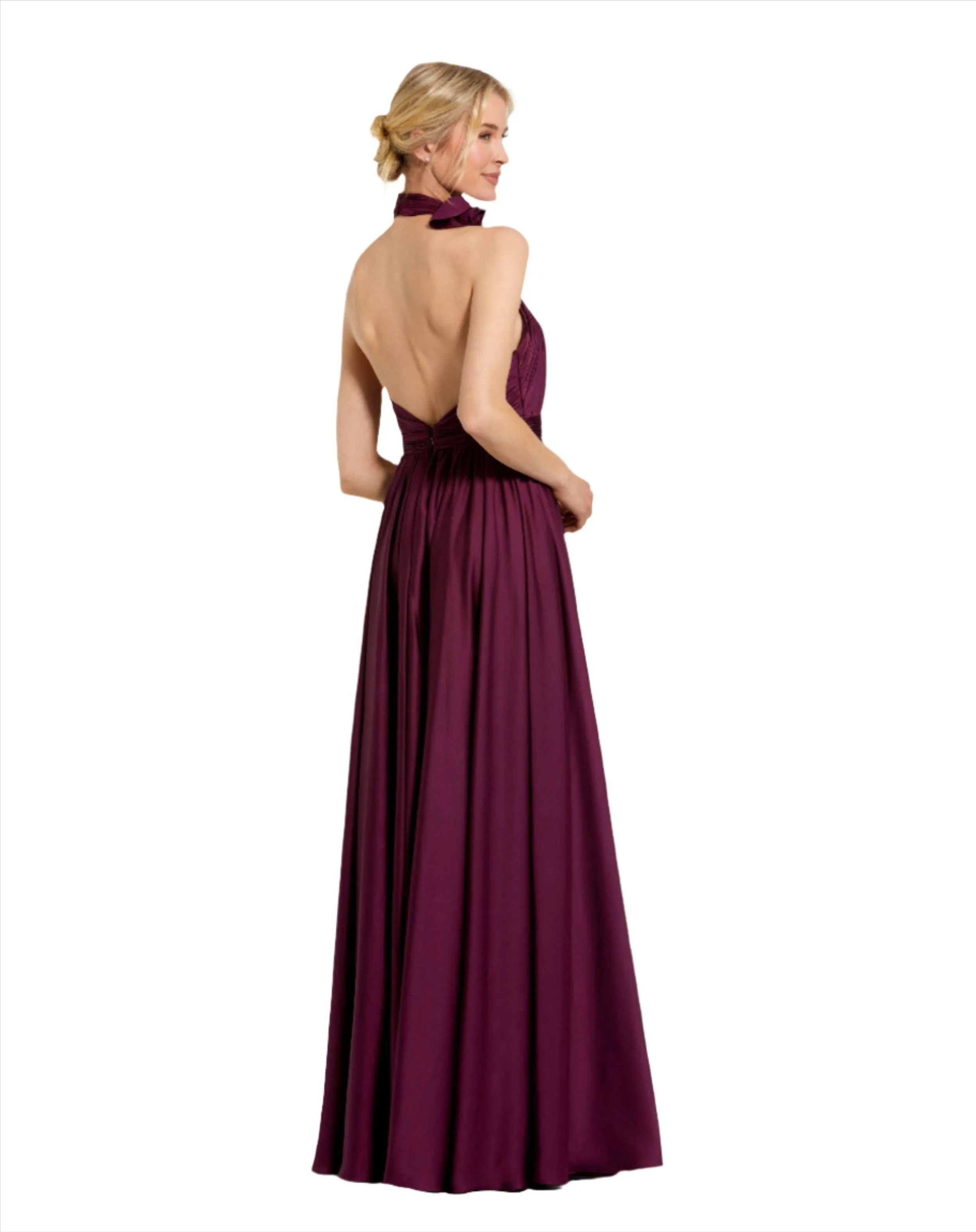 Green Halter Neck Open Back Satin Gown With Slit sold by Mac Duggal product image thumbnail 3