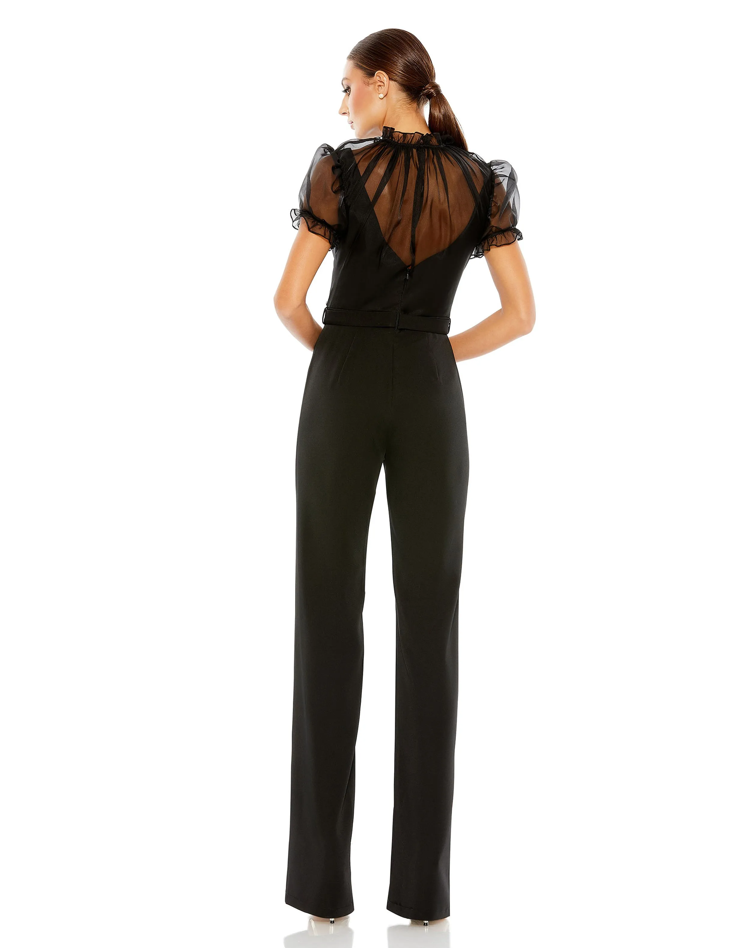 Black Belted Illusion High Neck Cap Sleeve Jumpsuit sold by Mac Duggal product image thumbnail 2