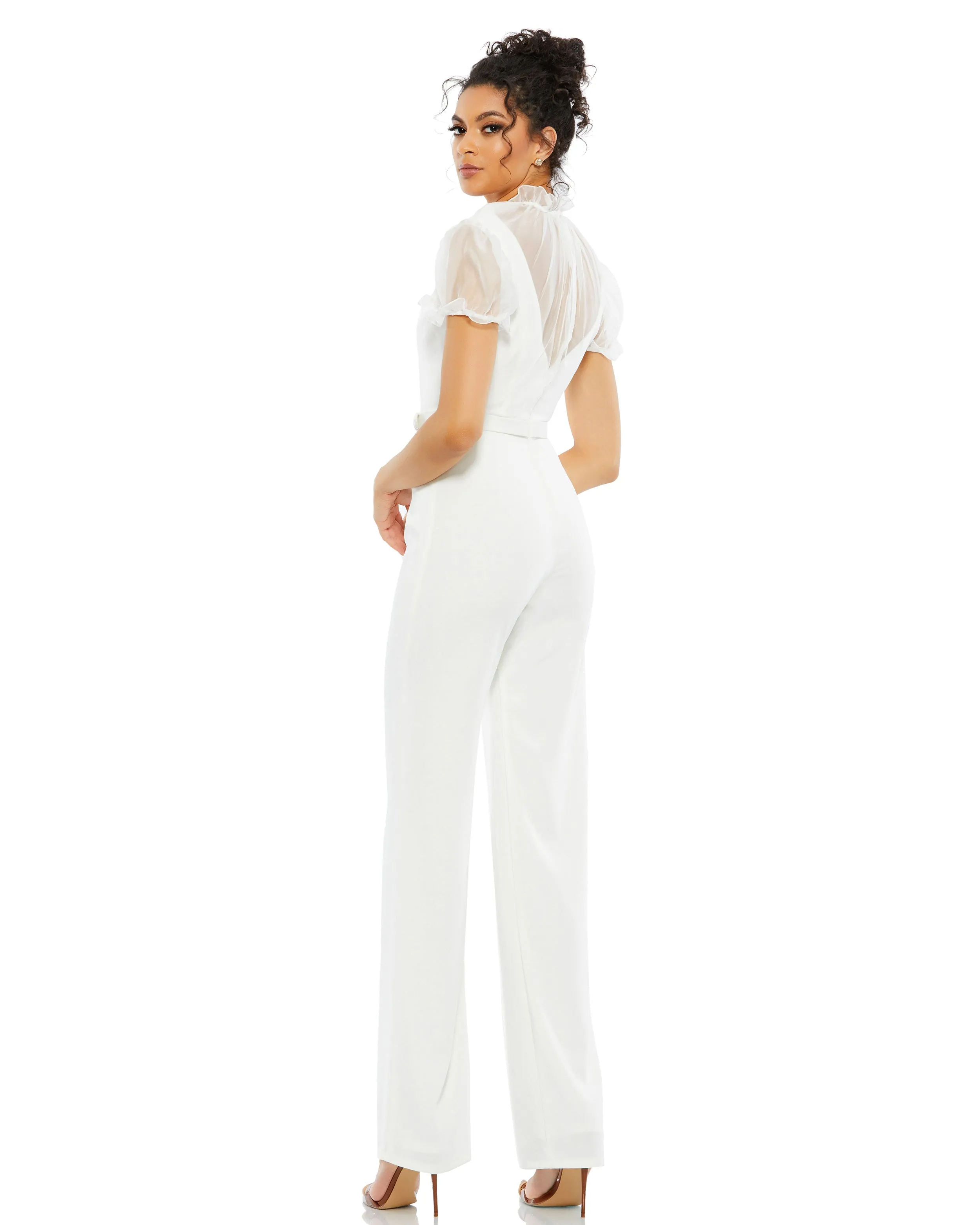 Black Belted Illusion High Neck Cap Sleeve Jumpsuit sold by Mac Duggal product image thumbnail 5