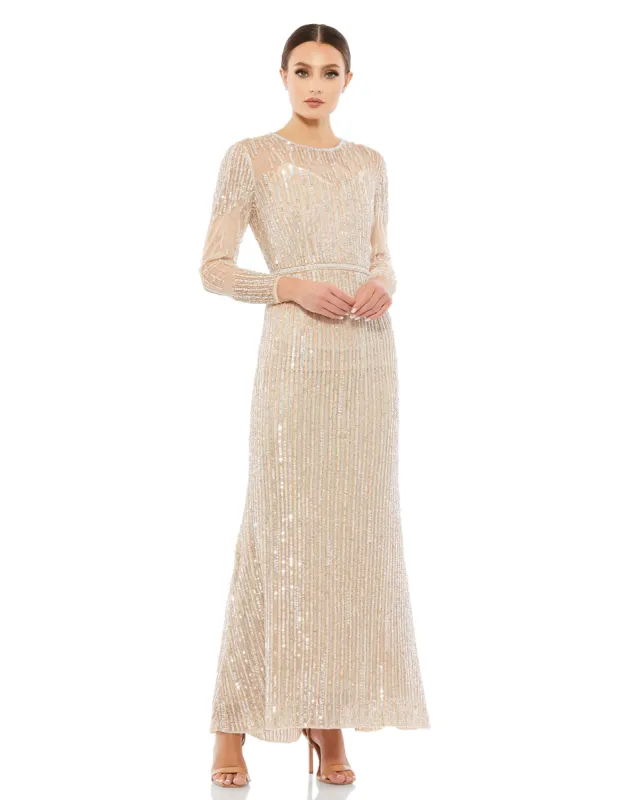 Sequined Illusion High Neck Long Sleeve Trumpet Gown - FINAL SALE sold by Mac Duggal