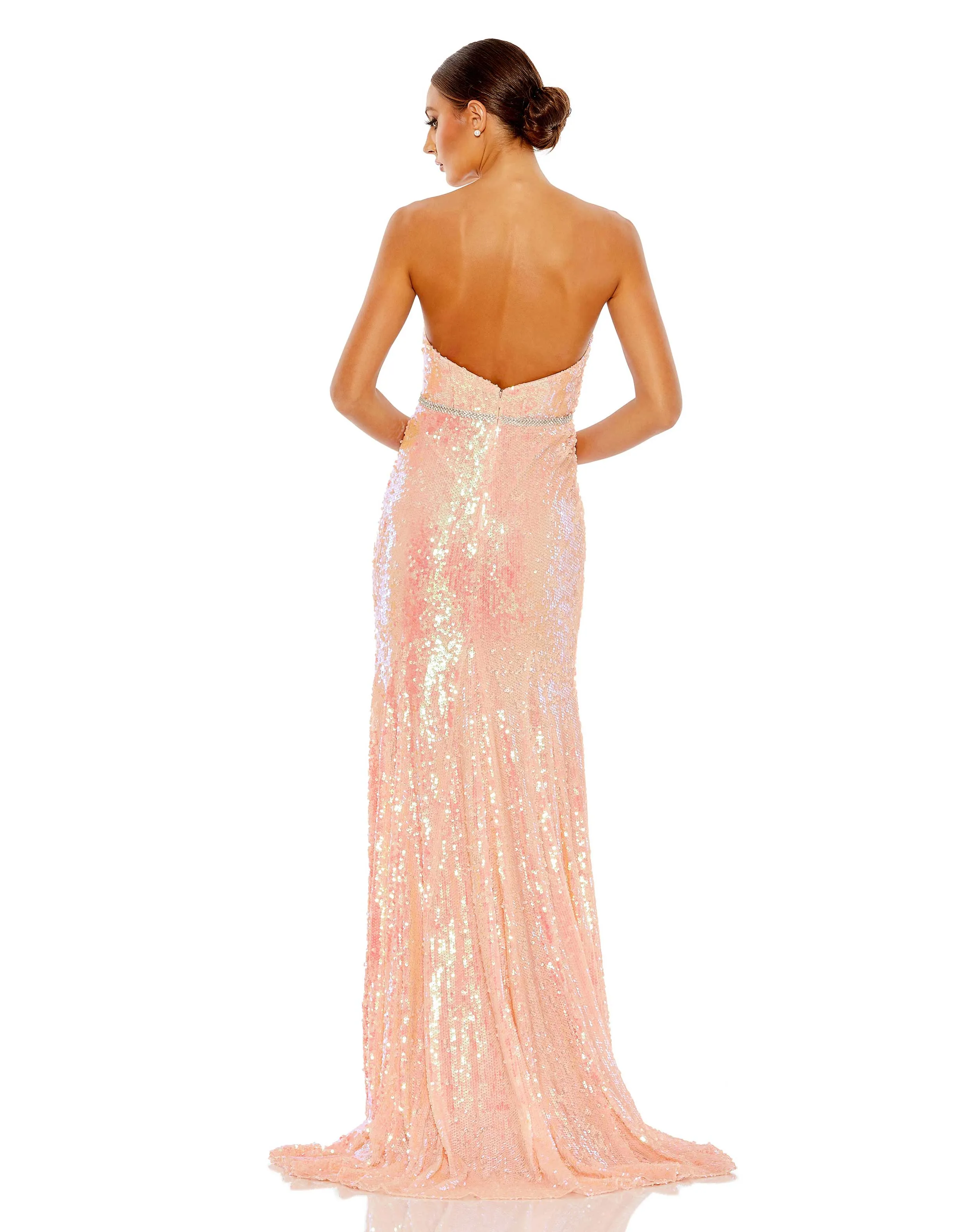 Pink Sequined Strapless Rhinestone Belt Gown sold by Mac Duggal product image thumbnail 3