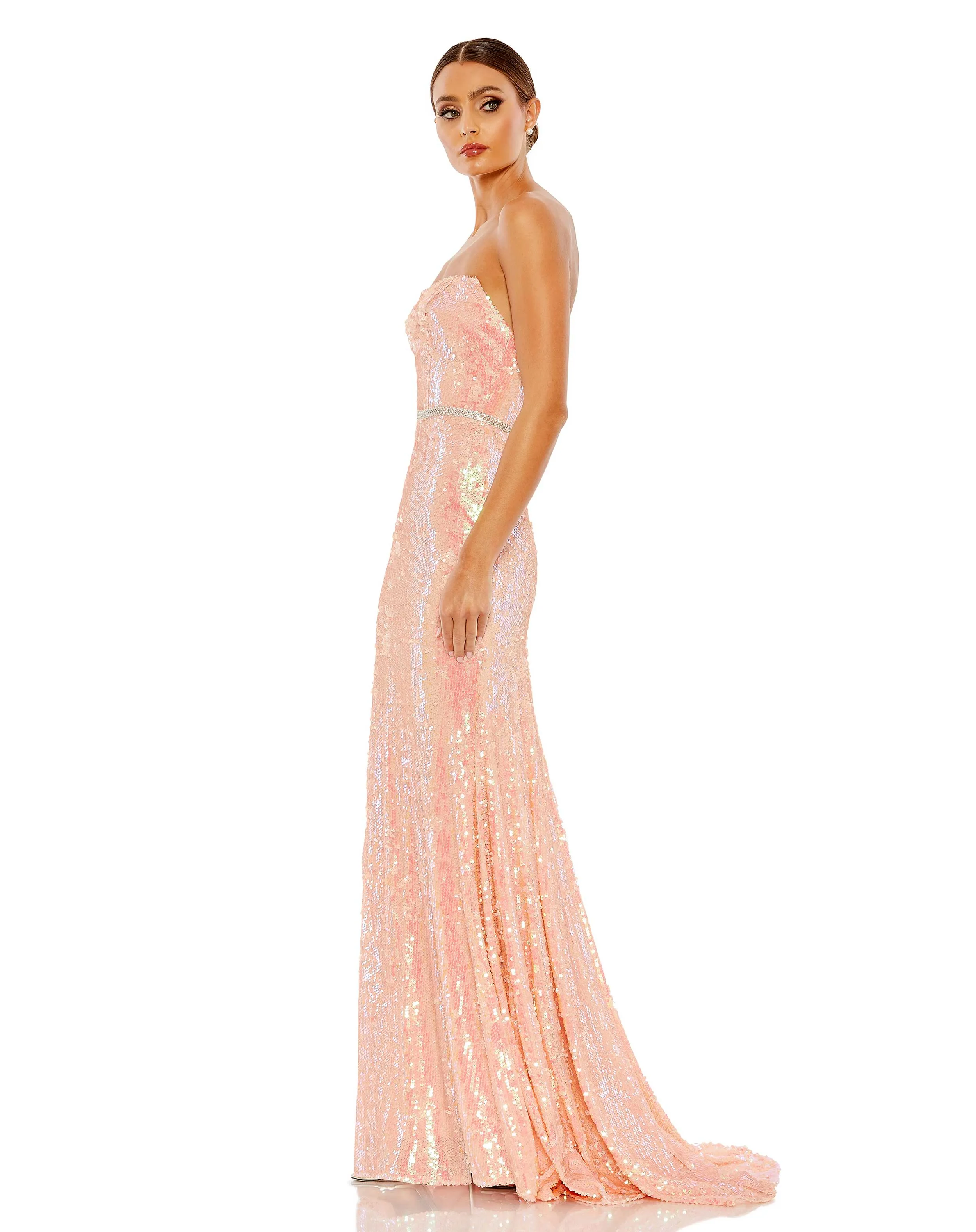 Pink Sequined Strapless Rhinestone Belt Gown sold by Mac Duggal product image thumbnail 4