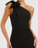 Black Crepe One Shoulder Fitted Evening Gown With Bow sold by Mac Duggal