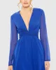 Blue V-Neck Front Twist Long Sleeve Gown sold by Mac Duggal