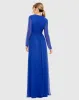 Blue V-Neck Front Twist Long Sleeve Gown sold by Mac Duggal