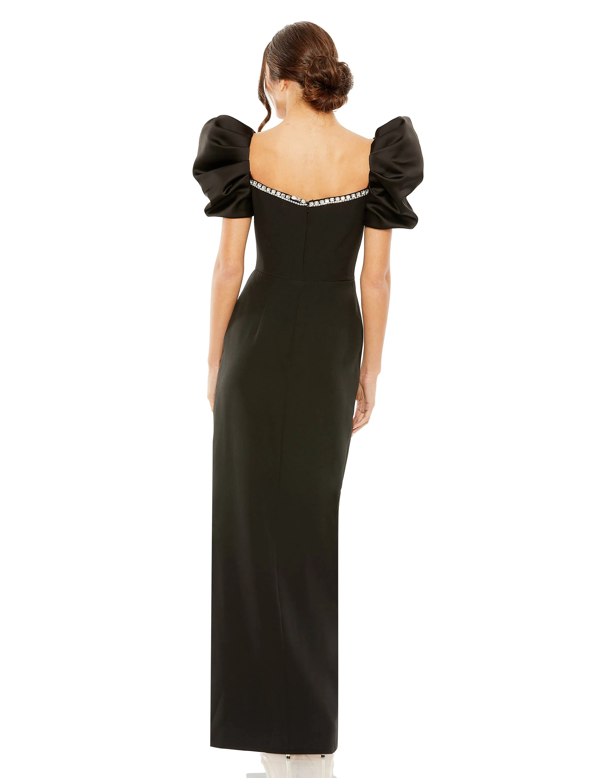 Black Puff Sleeve Beaded Sweetheart Neck High Slit Gown sold by Mac Duggal product image thumbnail 3