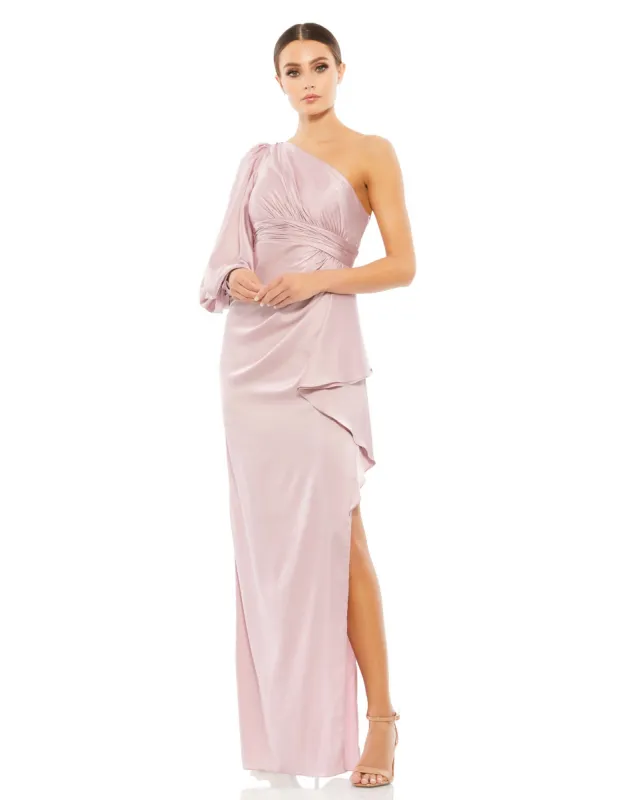 Pink One Shoulder Bishop Sleeve Gown - FINAL SALE sold by Mac Duggal