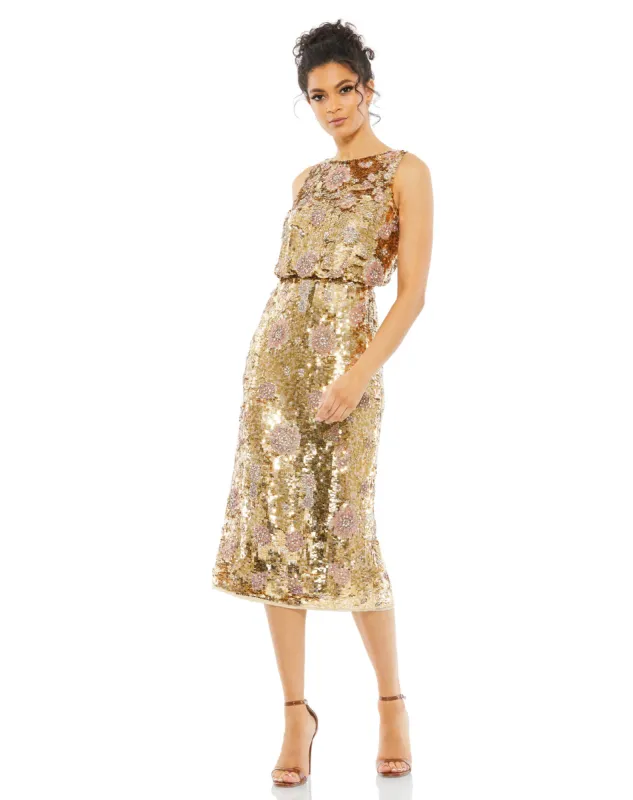 Gold Hand Beaded High Neck Midi Dress - FINAL SALE sold by Mac Duggal