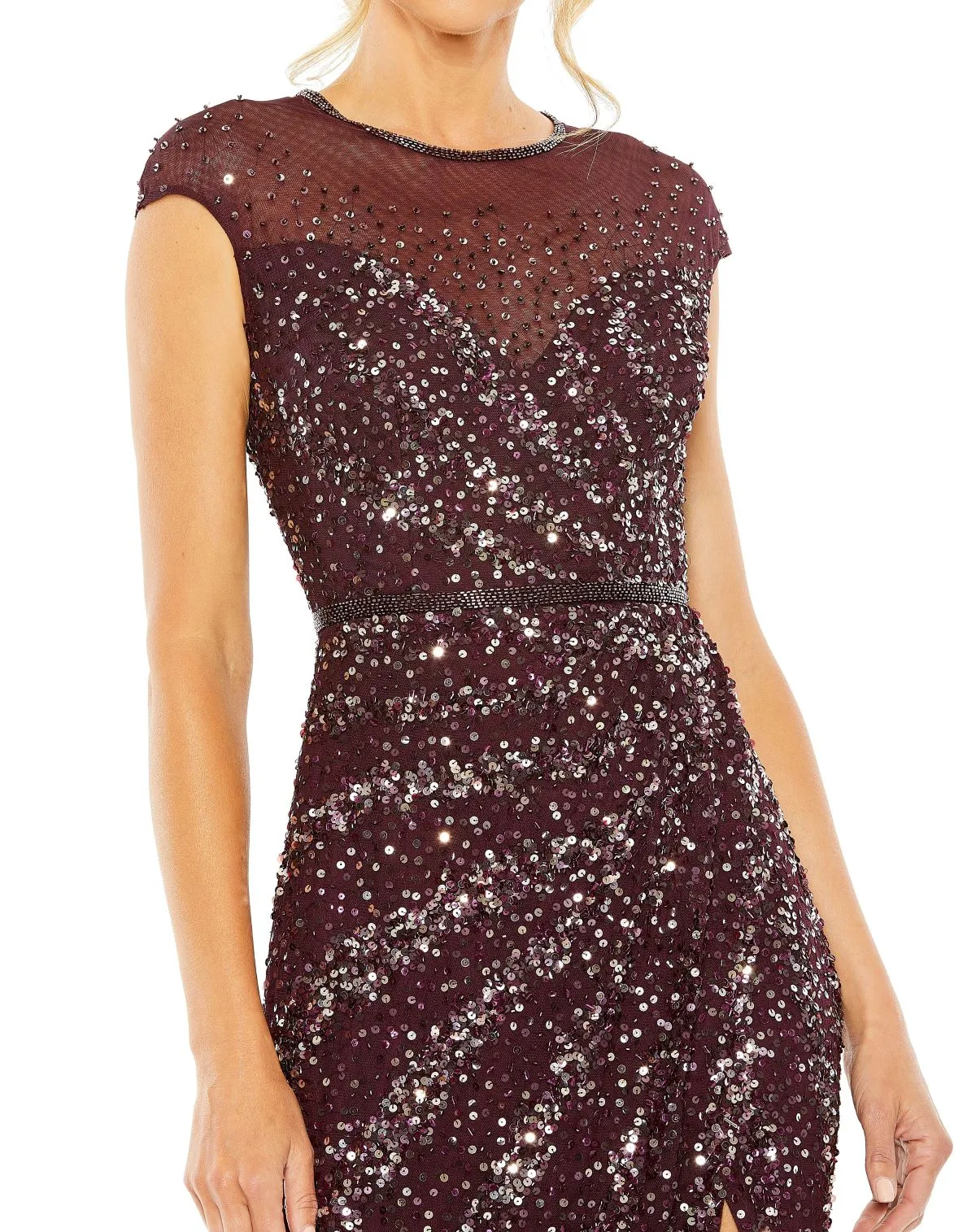 Red Embellished Illusion High Neck Cap Sleeve Gown sold by Mac Duggal product image thumbnail 5