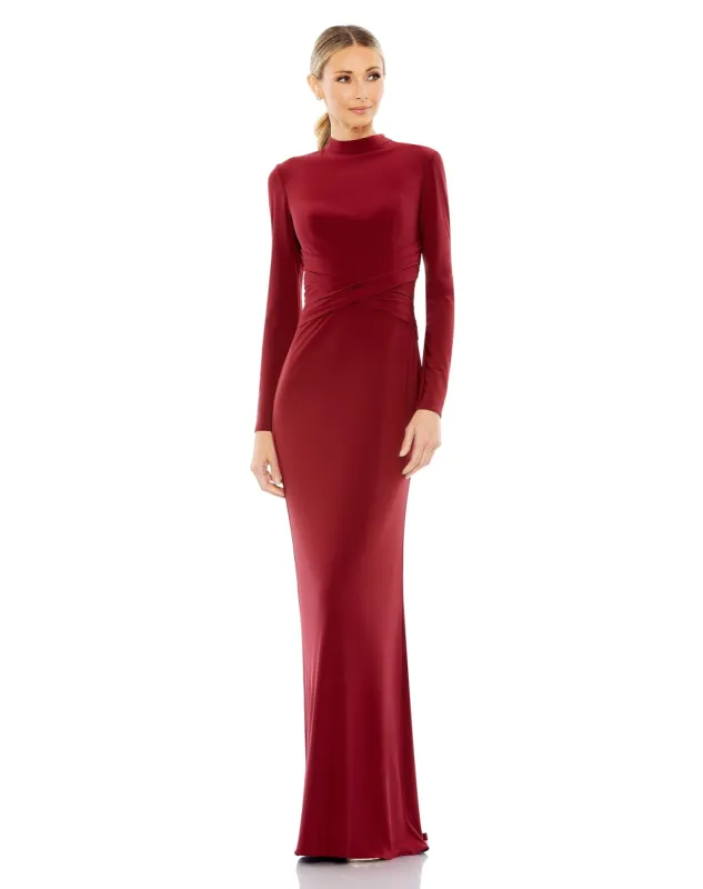 Long Sleeve High Neck Wrap Waist Jersey Gown | Sample | Sz. 2 sold by Mac Duggal
