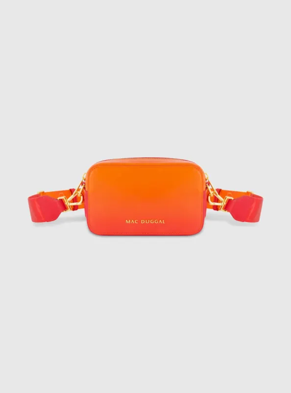 Orange Ombre Small Leather Crossbody Camera Bag with Adjustable Strap sold by Mac Duggal