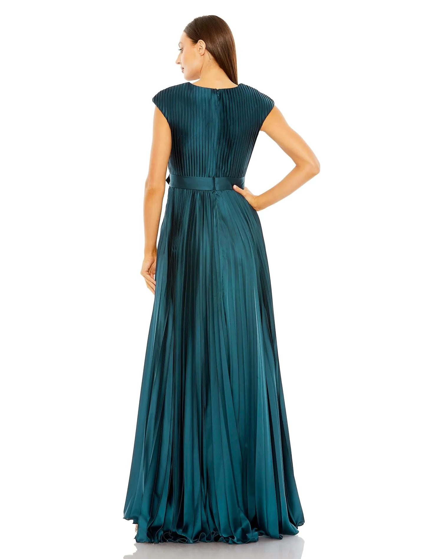 Purple Pleated Plunge Neck Belted A Line Gown sold by Mac Duggal product image thumbnail 5