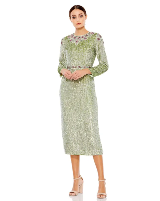 Floral Beaded Tea-Length Dress - FINAL SALE sold by Mac Duggal