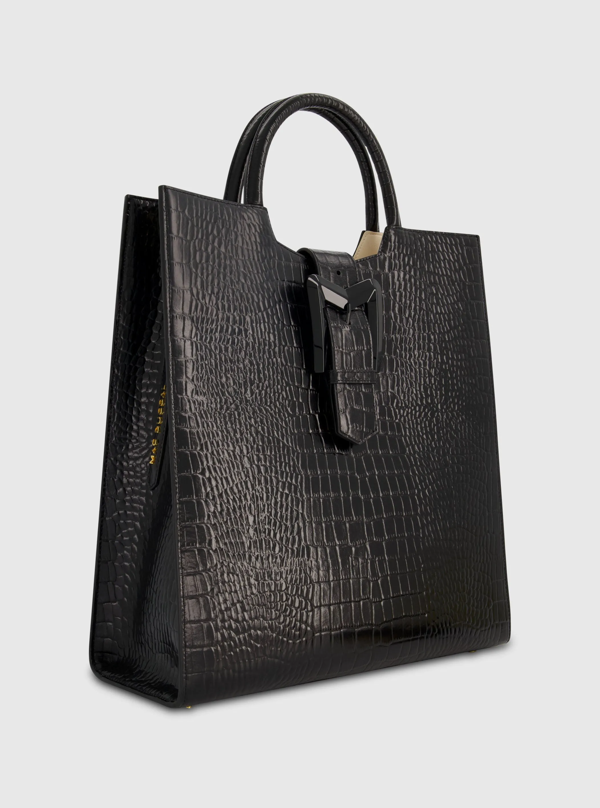 Black Buckled Maxi Croco Leather Tote Bag sold by Mac Duggal product image thumbnail 3
