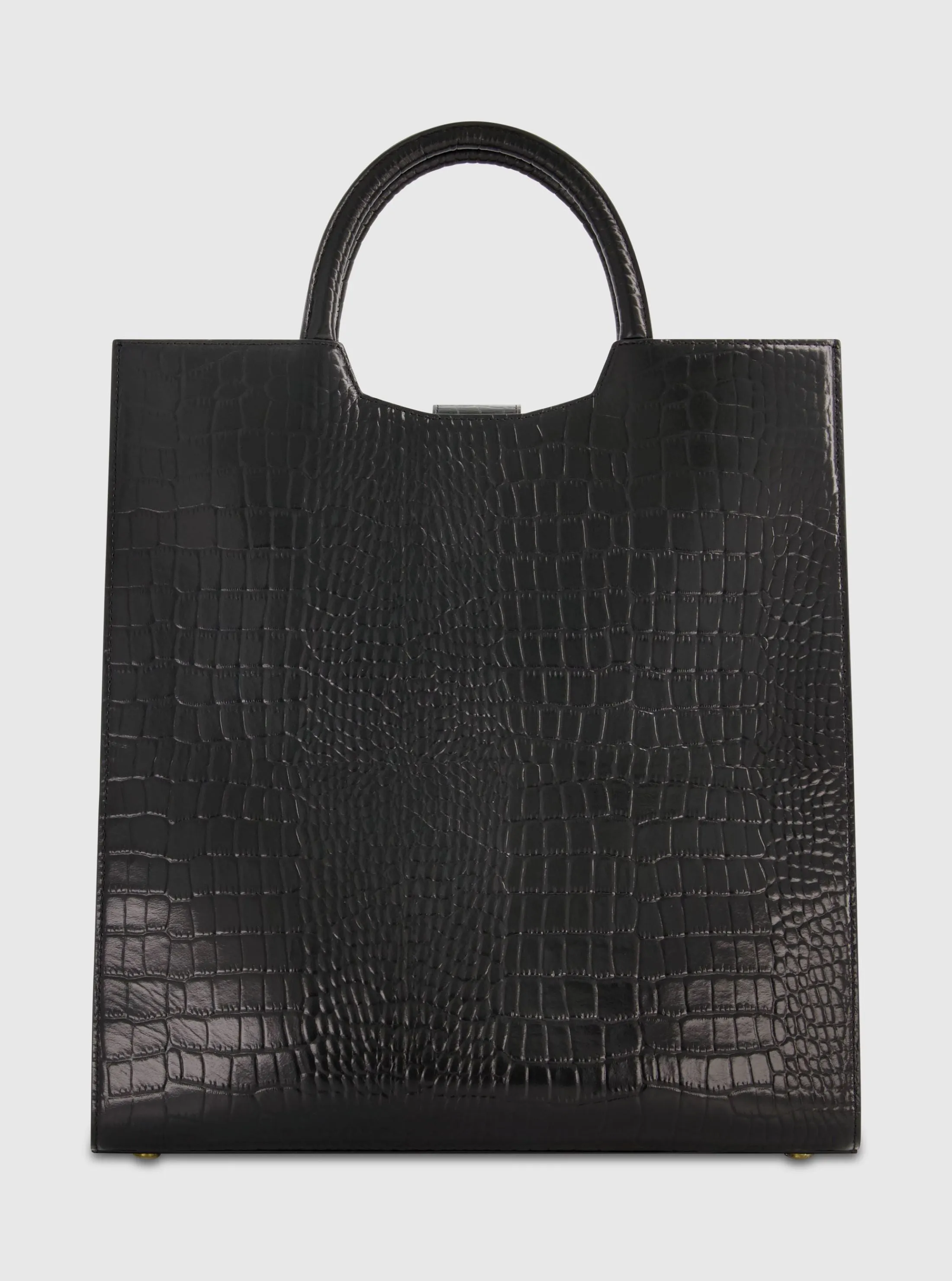 Black Buckled Maxi Croco Leather Tote Bag sold by Mac Duggal product image thumbnail 4
