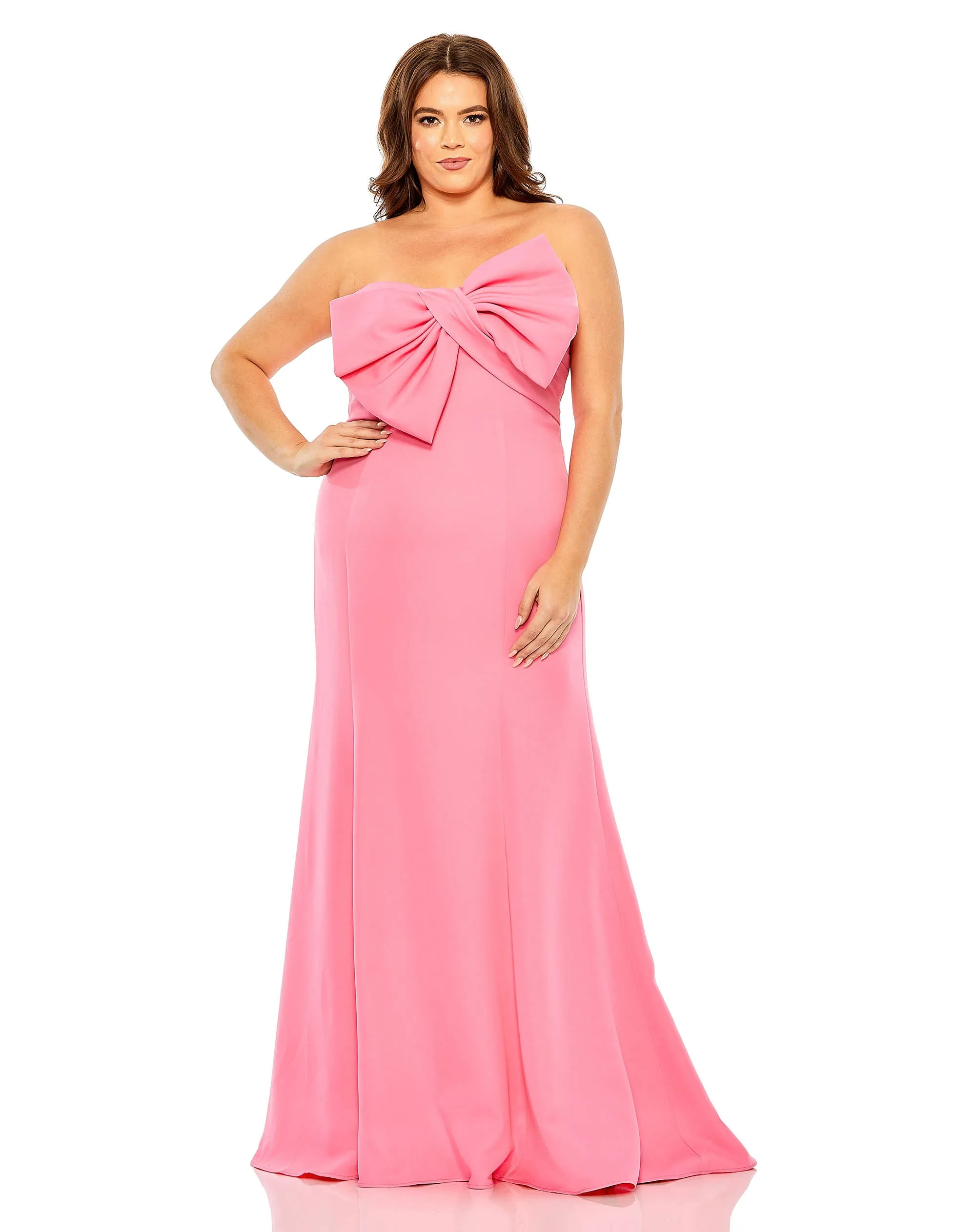 Pink Bow Front Crepe Gown (Plus) sold by Mac Duggal