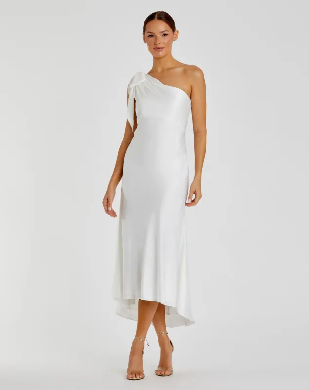White Satin One Shoulder Midi Dress - FINAL SALE sold by Mac Duggal