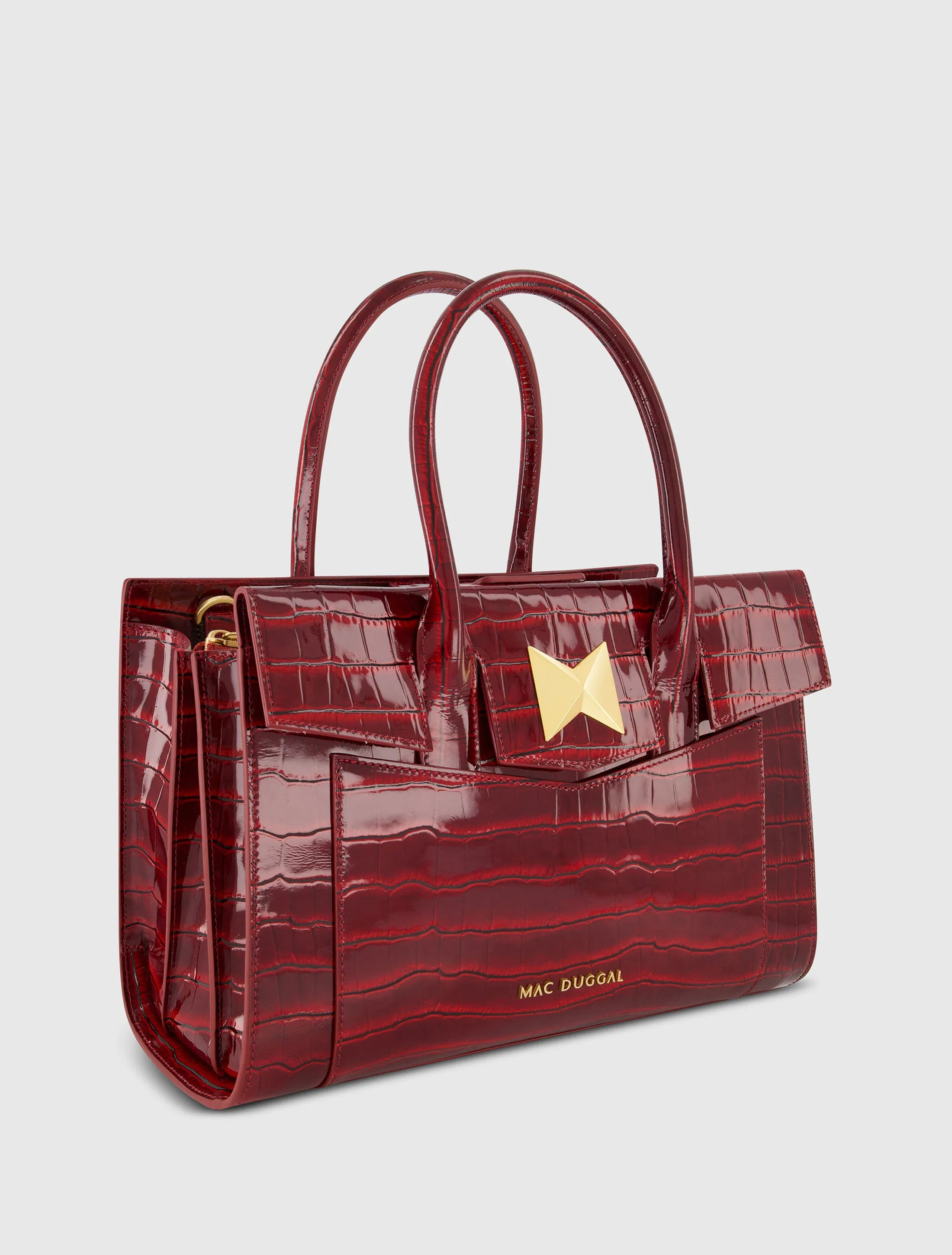 Red Crocodile Leather Tote Bag With Gold Hardware sold by Mac Duggal product image thumbnail 2