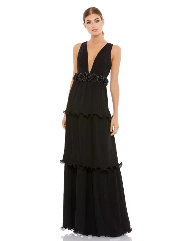 Rosette Ruffle Layered Rosette Maxi Dress sold by Mac Duggal