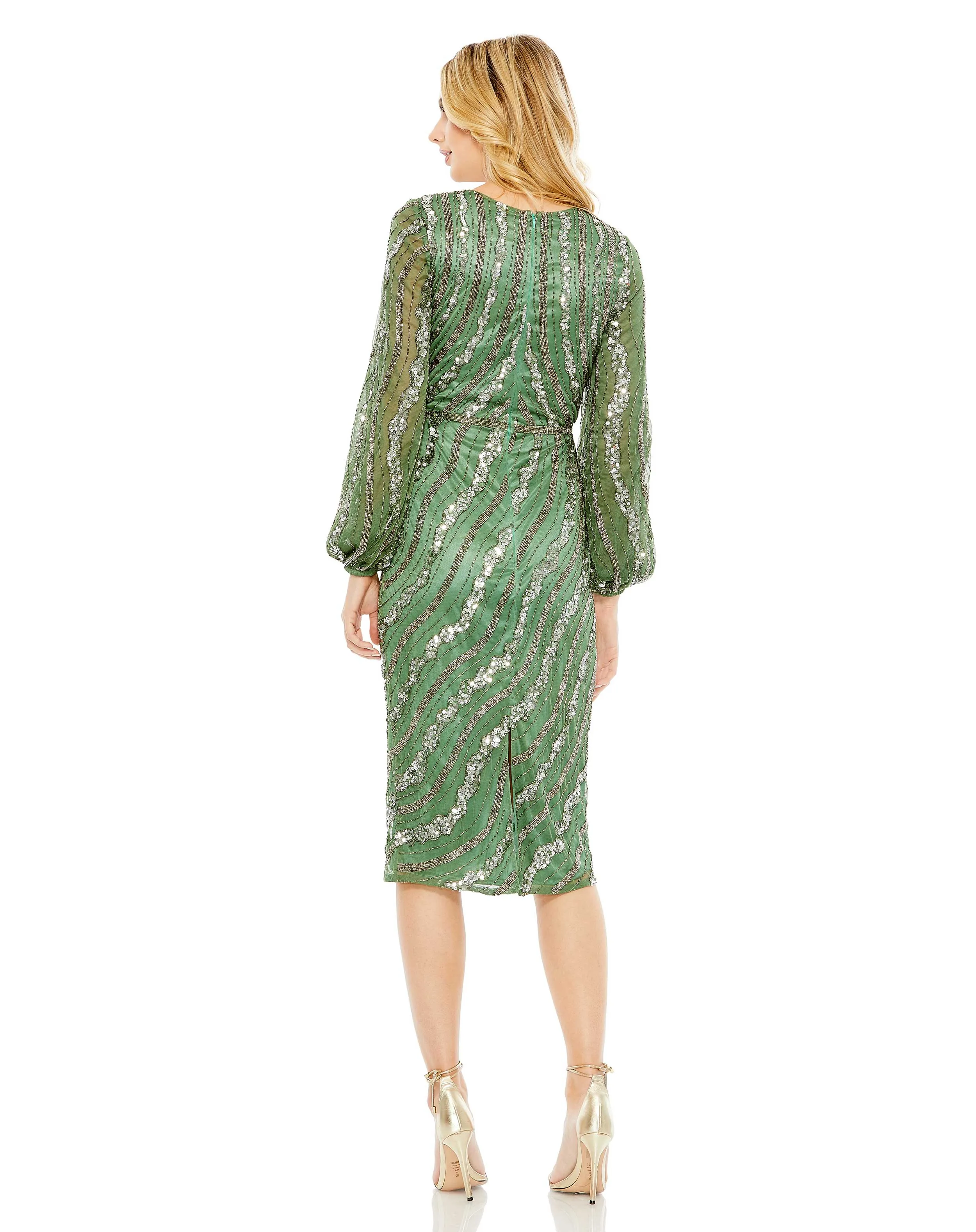 Green Embellished Long Sleeve Midi Dress sold by Mac Duggal product image thumbnail 3