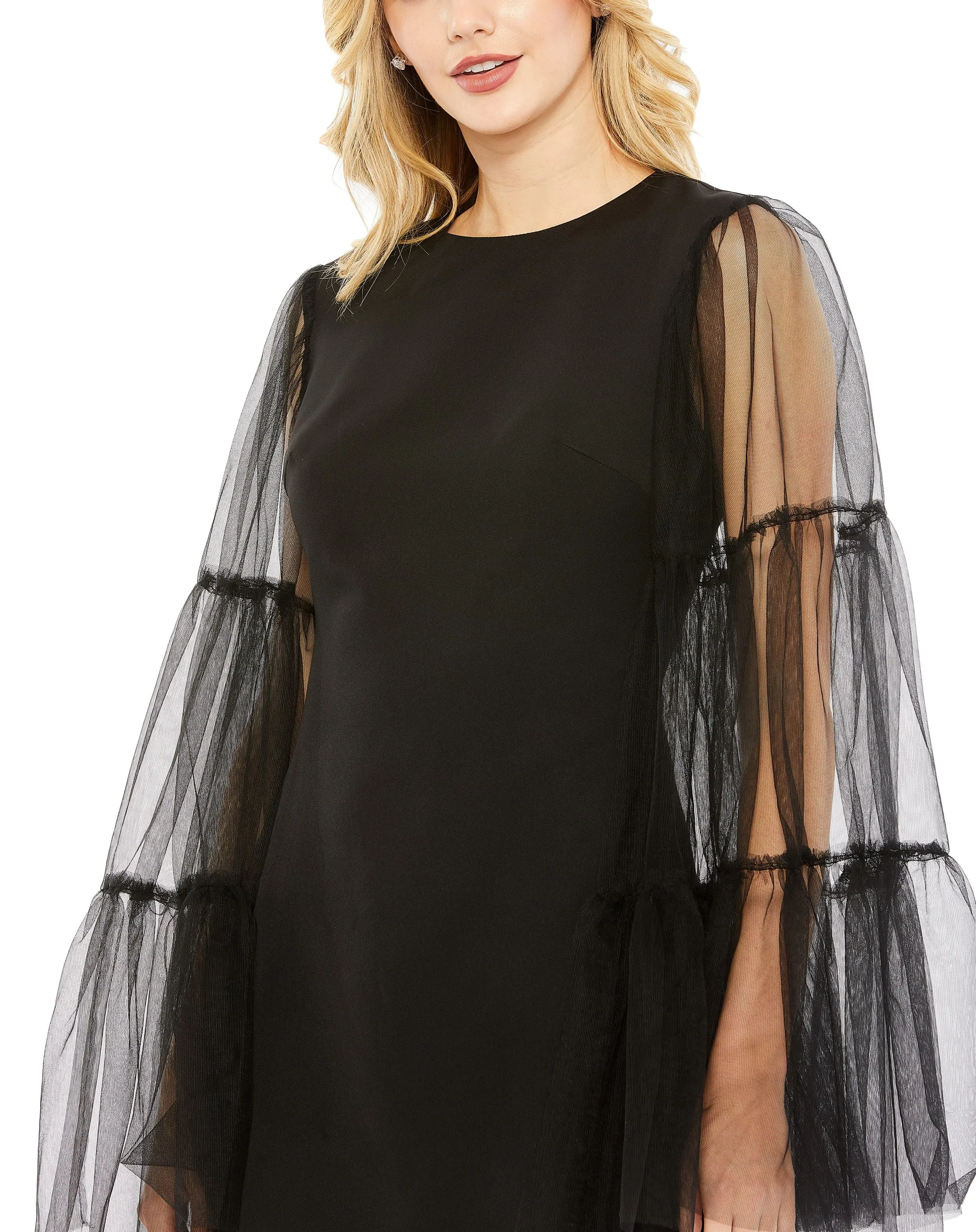 Black High Neck Flared Sleeve Mini Dress sold by Mac Duggal product image thumbnail 2