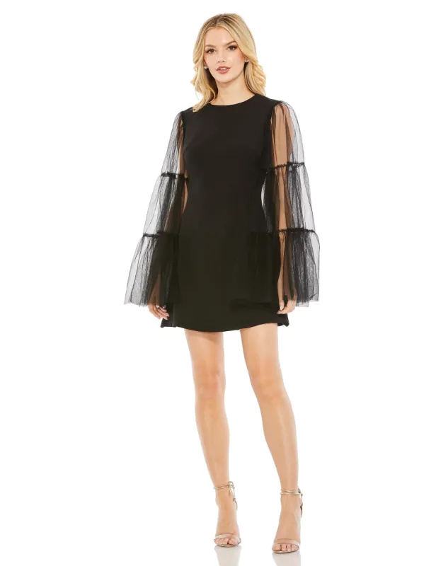 Black High Neck Flared Sleeve Mini Dress sold by Mac Duggal