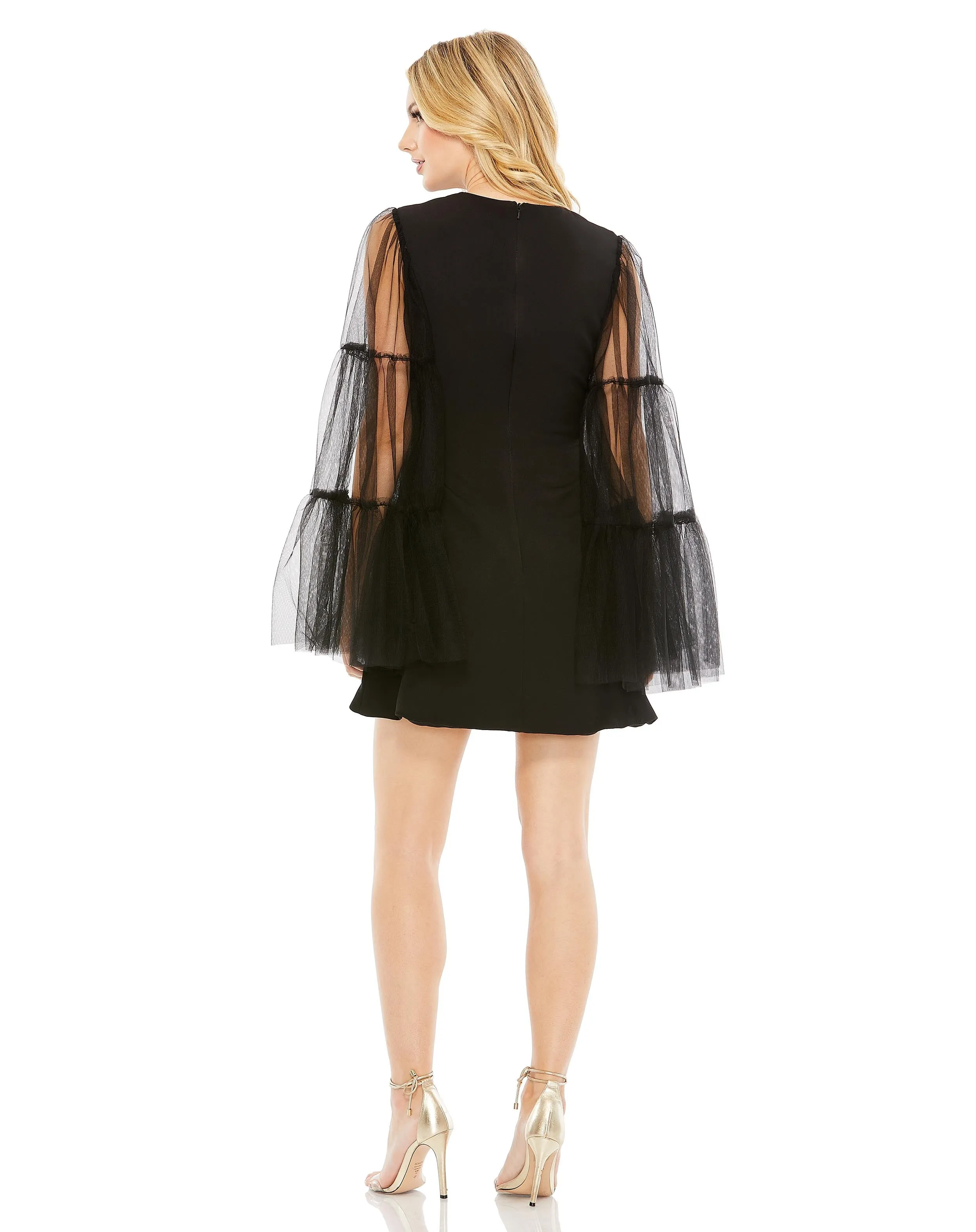 Black High Neck Flared Sleeve Mini Dress sold by Mac Duggal product image thumbnail 3