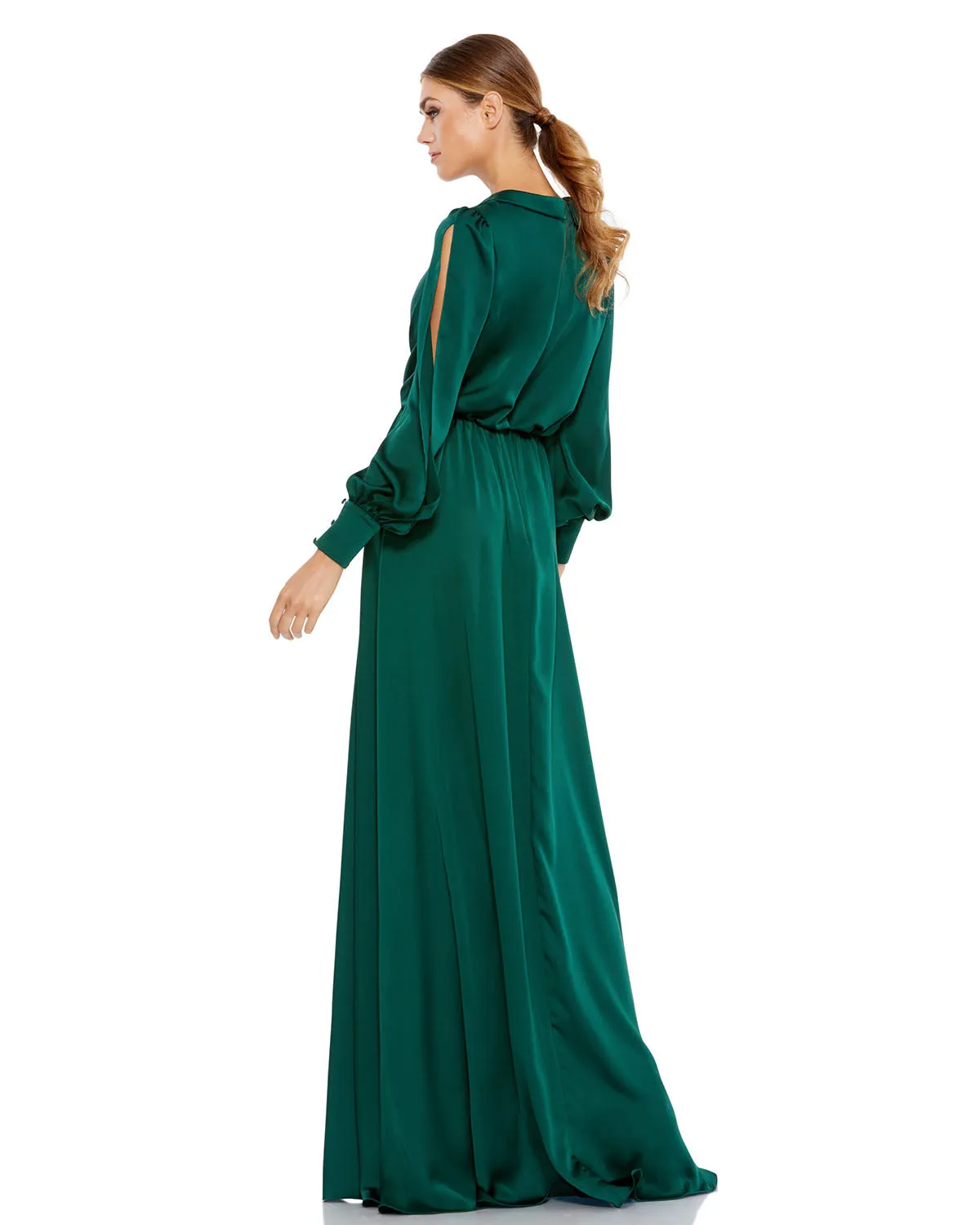 Green Bishop Sleeve Faux Wrap Gown sold by Mac Duggal product image thumbnail 3