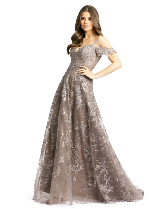 Purple Embellished Cold Shoulder Sweetheart A Line Gown sold by Mac Duggal