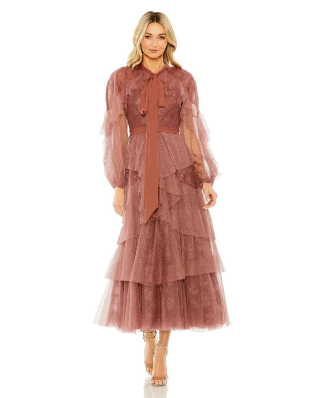 Dot Net Ruffle Cape Gown Front Tie | Sample | Sz. 2 sold by Mac Duggal