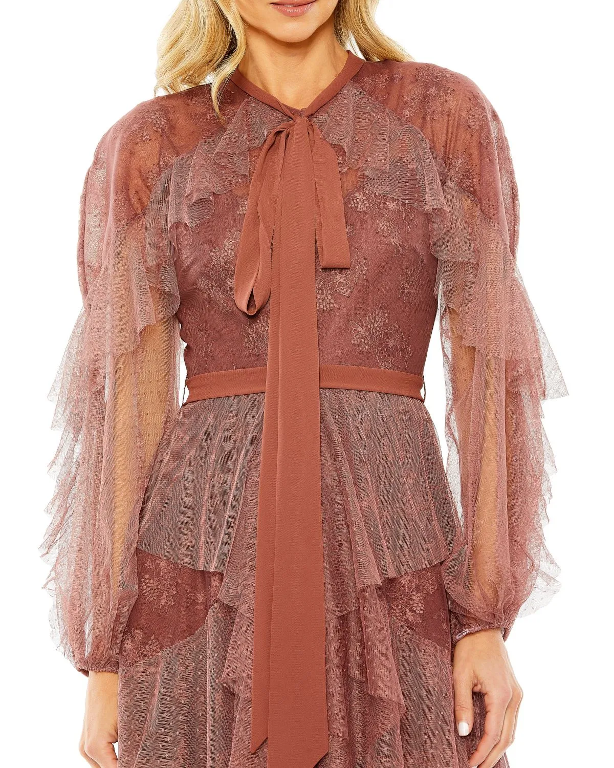 Dot Net Ruffle Cape Gown Front Tie | Sample | Sz. 2 sold by Mac Duggal product image thumbnail 3