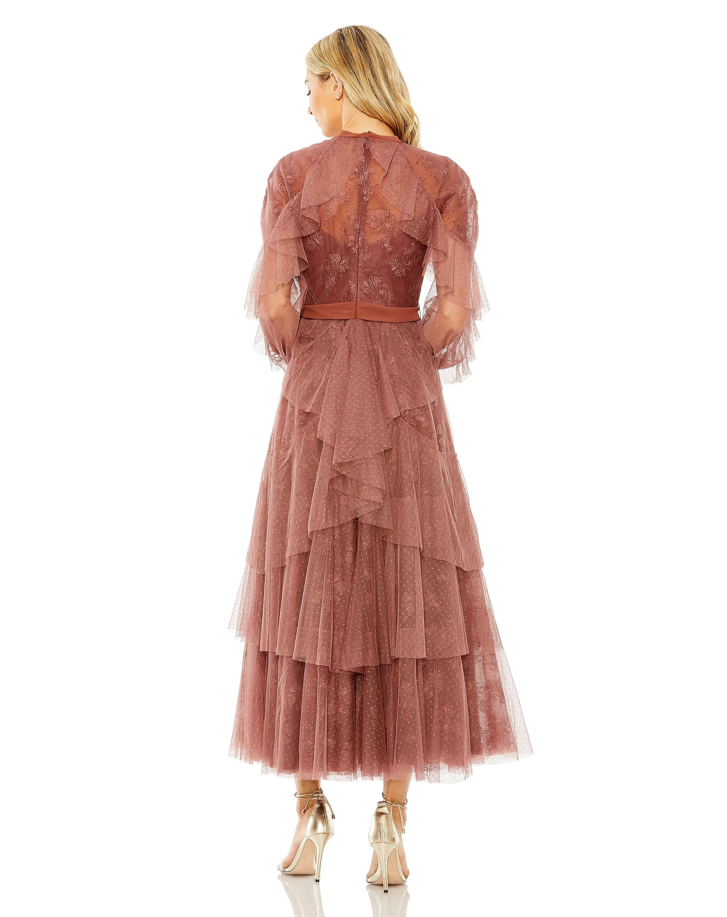 Dot Net Ruffle Cape Gown Front Tie | Sample | Sz. 2 sold by Mac Duggal product image thumbnail 2