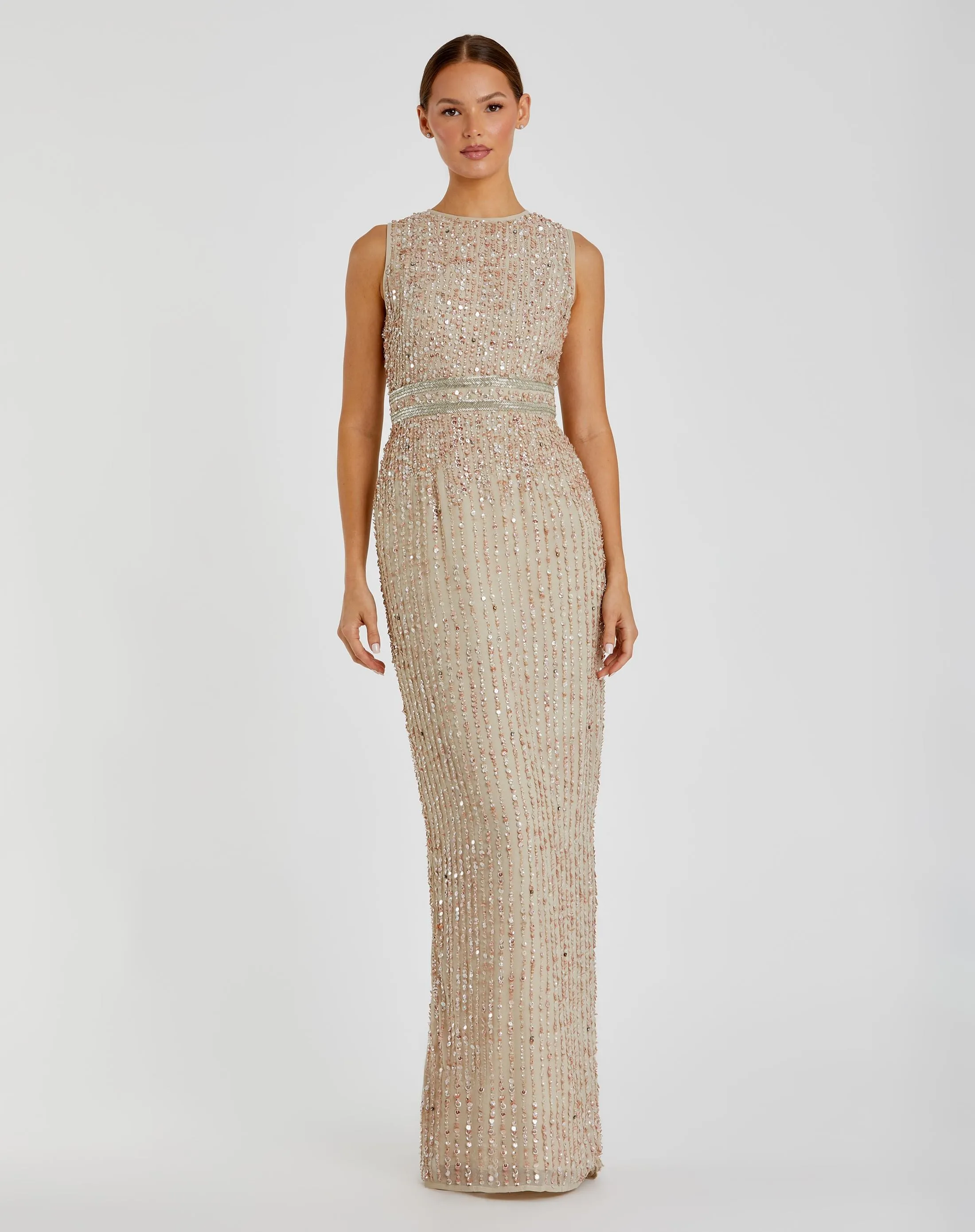 Sequined High Neck Sleeveless Column Gown sold by Mac Duggal product image thumbnail 4