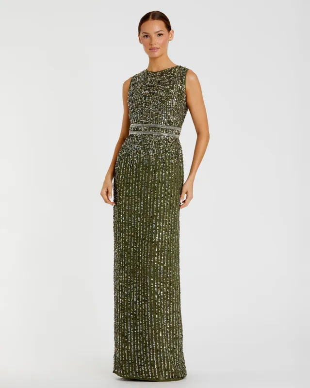 Sequined High Neck Sleeveless Column Gown sold by Mac Duggal