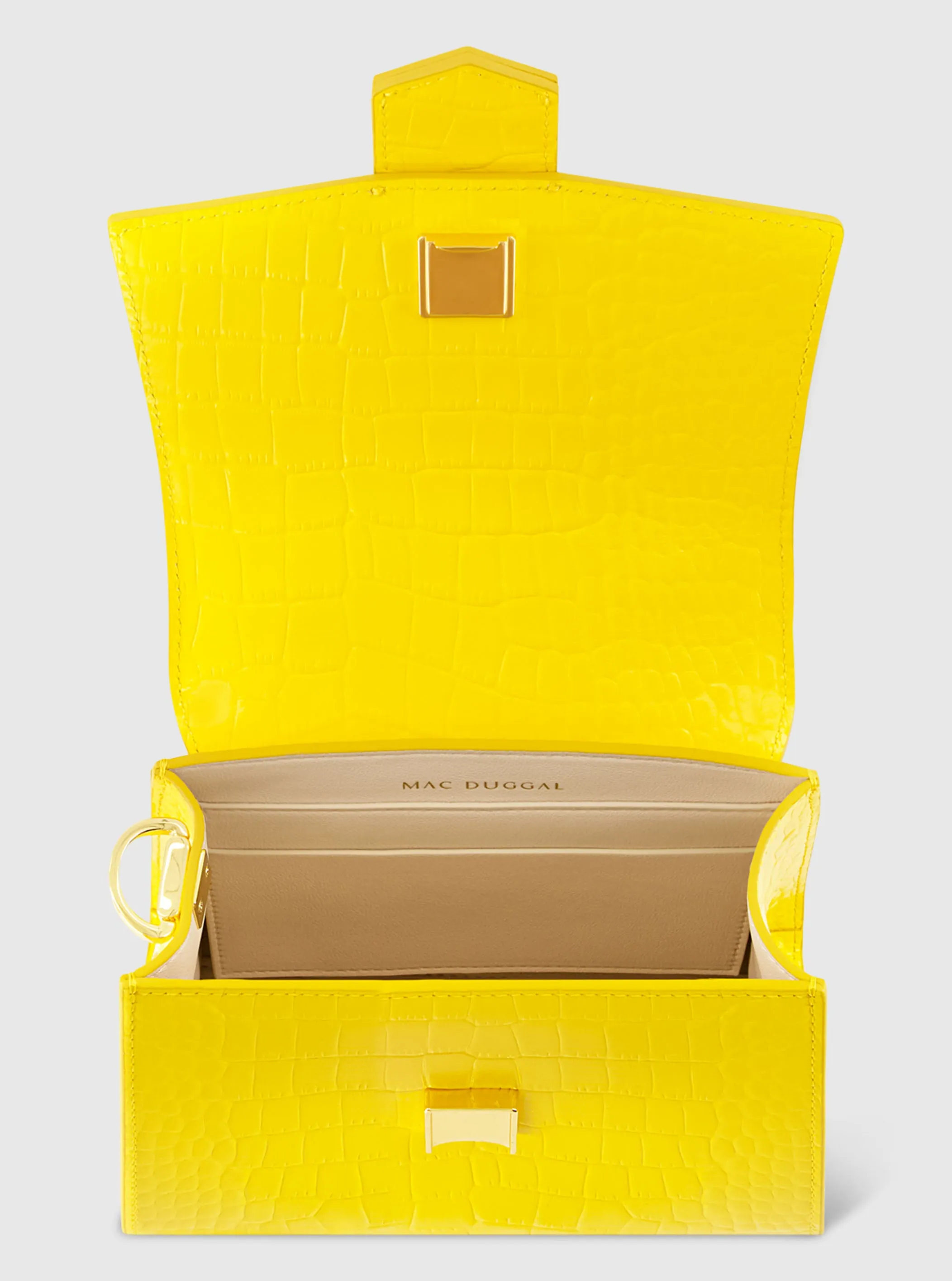 Yellow Buckled Mini Croco Leather Handbag with Detachable Strap - FINAL SALE sold by Mac Duggal product image thumbnail 2
