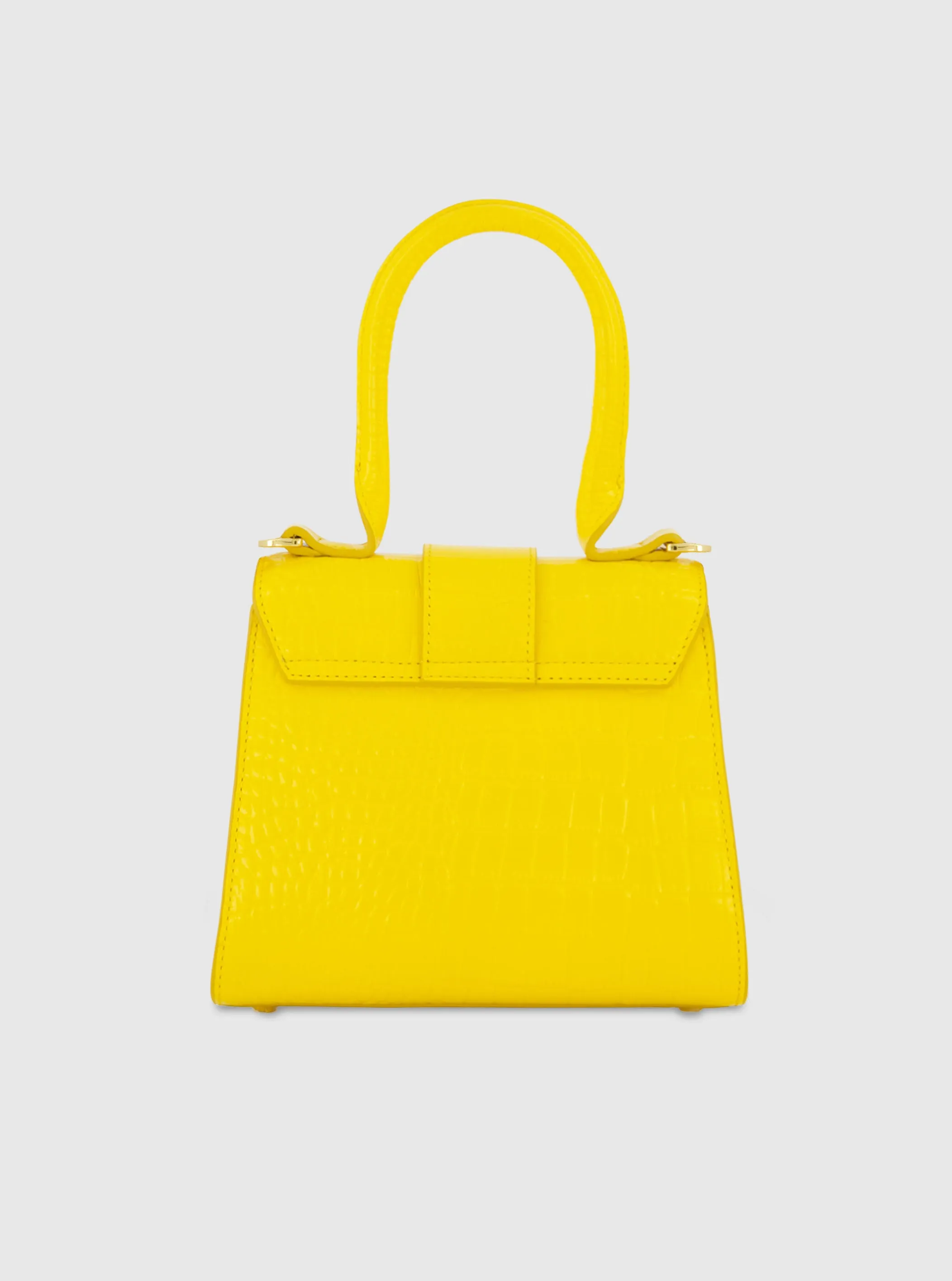 Yellow Buckled Mini Croco Leather Handbag with Detachable Strap - FINAL SALE sold by Mac Duggal product image thumbnail 3