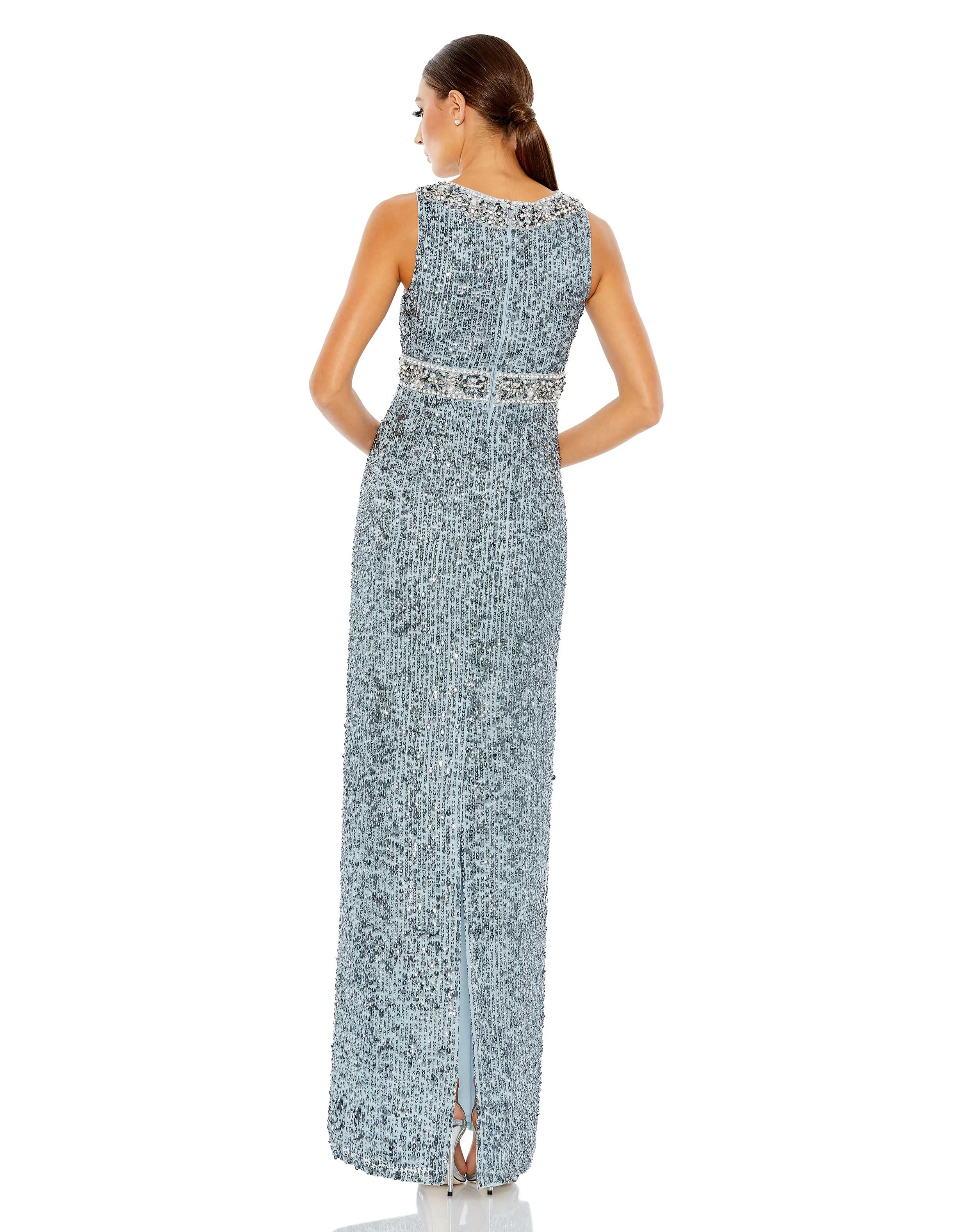 Blue Sleeveless Sequin Column Gown sold by Mac Duggal product image thumbnail 3