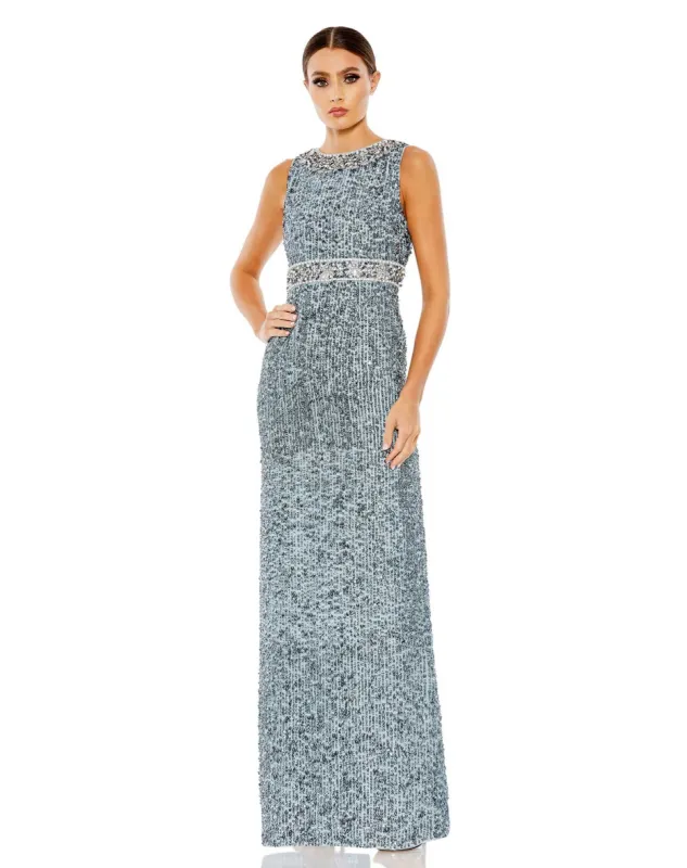 Blue Sleeveless Sequin Column Gown sold by Mac Duggal